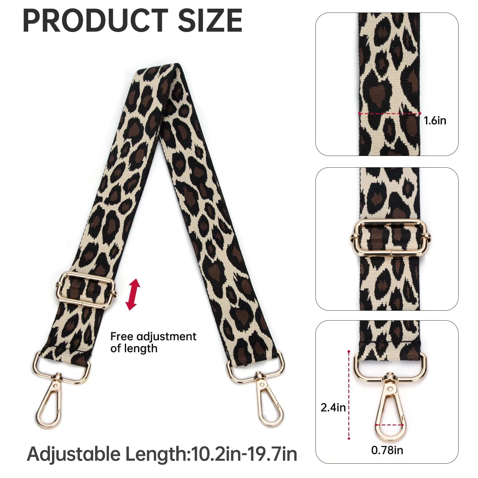 DL3 Mobilak Adjustable Wide Crossbody Bag Strap for Women, Replacement Shoulder Strap for Handbags, Totes & Purses with Elegant Embroidered Pattern and Metal Hooks - Leopard Beige