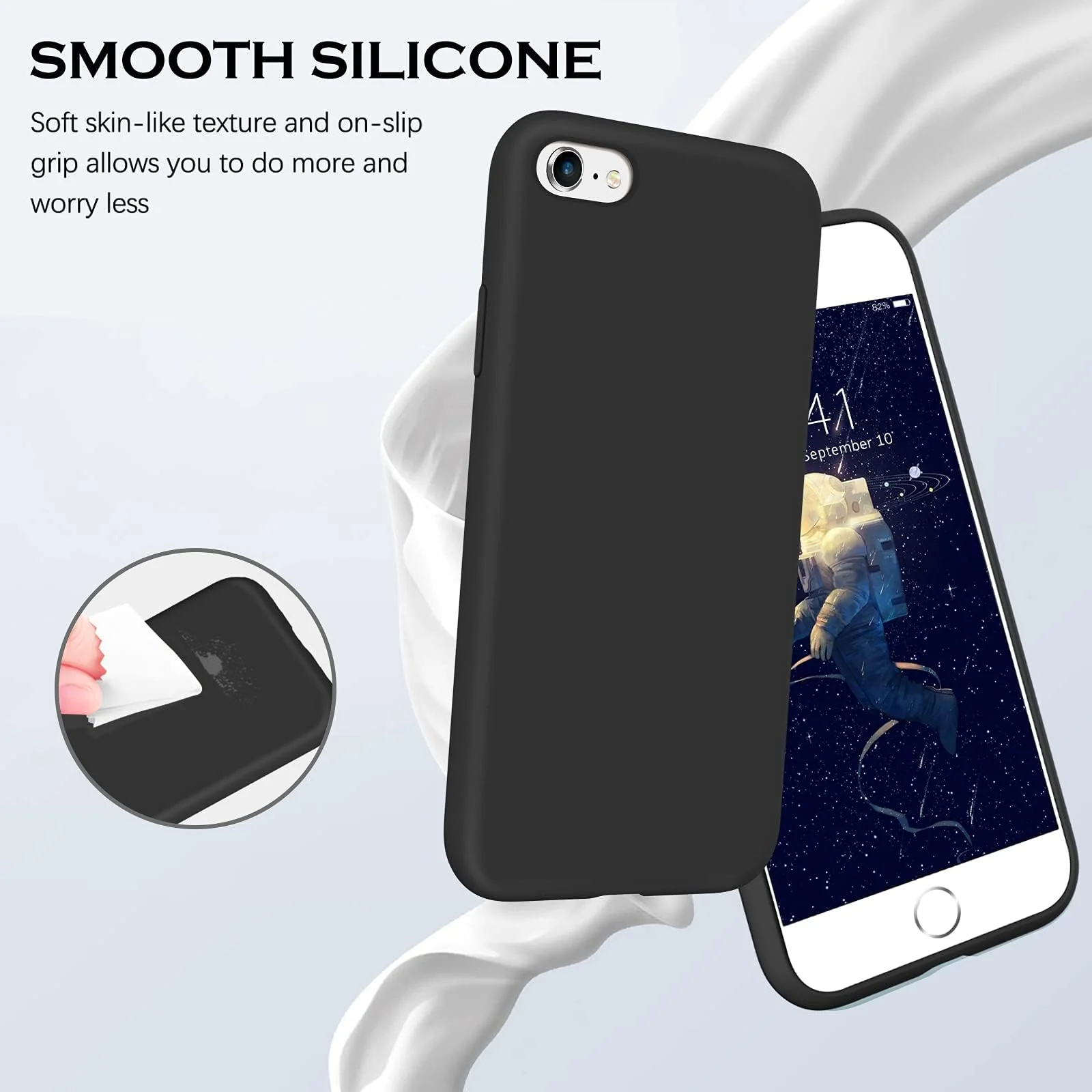 DL3 Mobilak Liquid Silicone Protective Case with Soft Microfiber Lining for iPhone 6 Plus / 6S Plus - Black