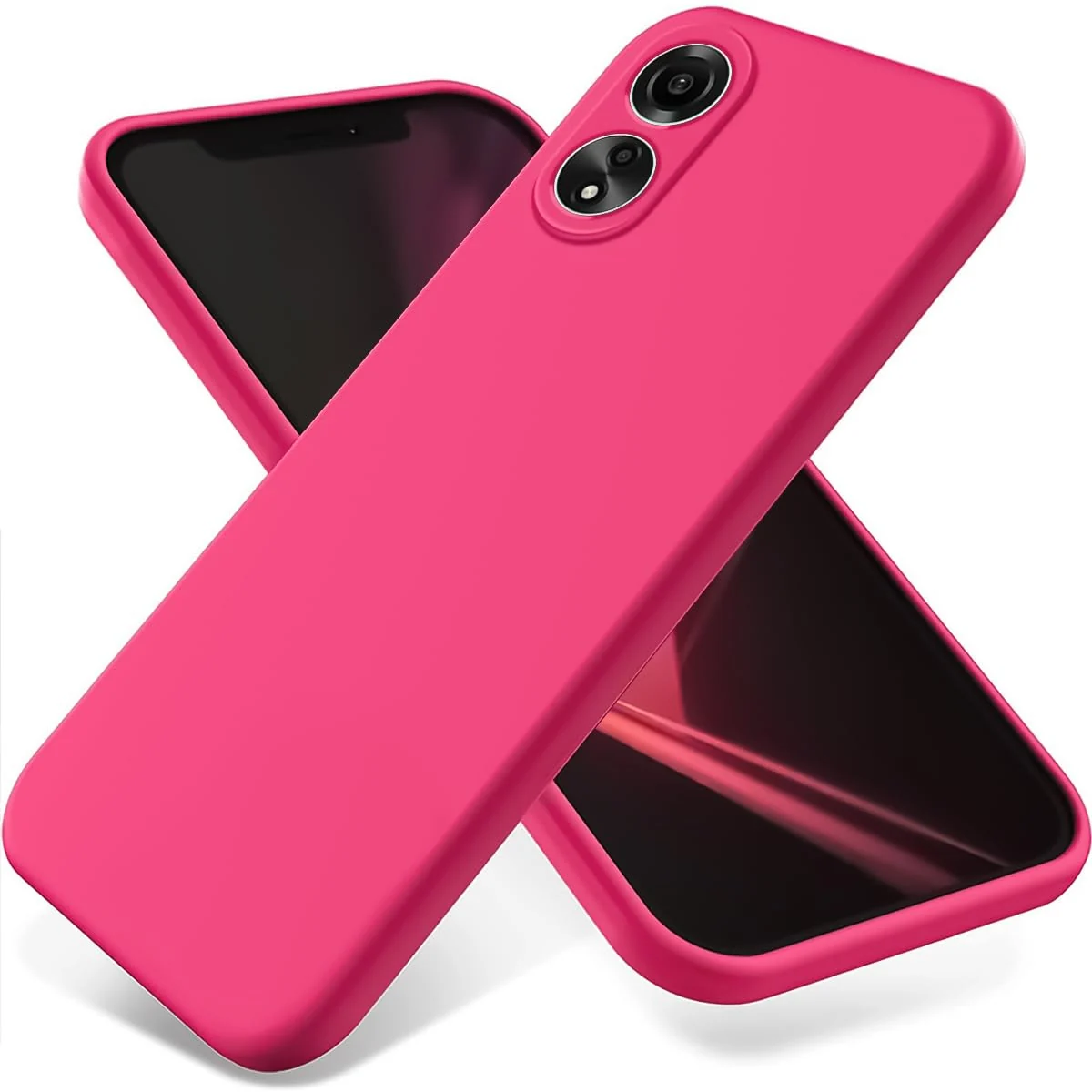 DL3 Mobilak Soft Silicone Protective Case for OPPO A18 with Microfiber Lining and Shockproof Design - Hot Pink
