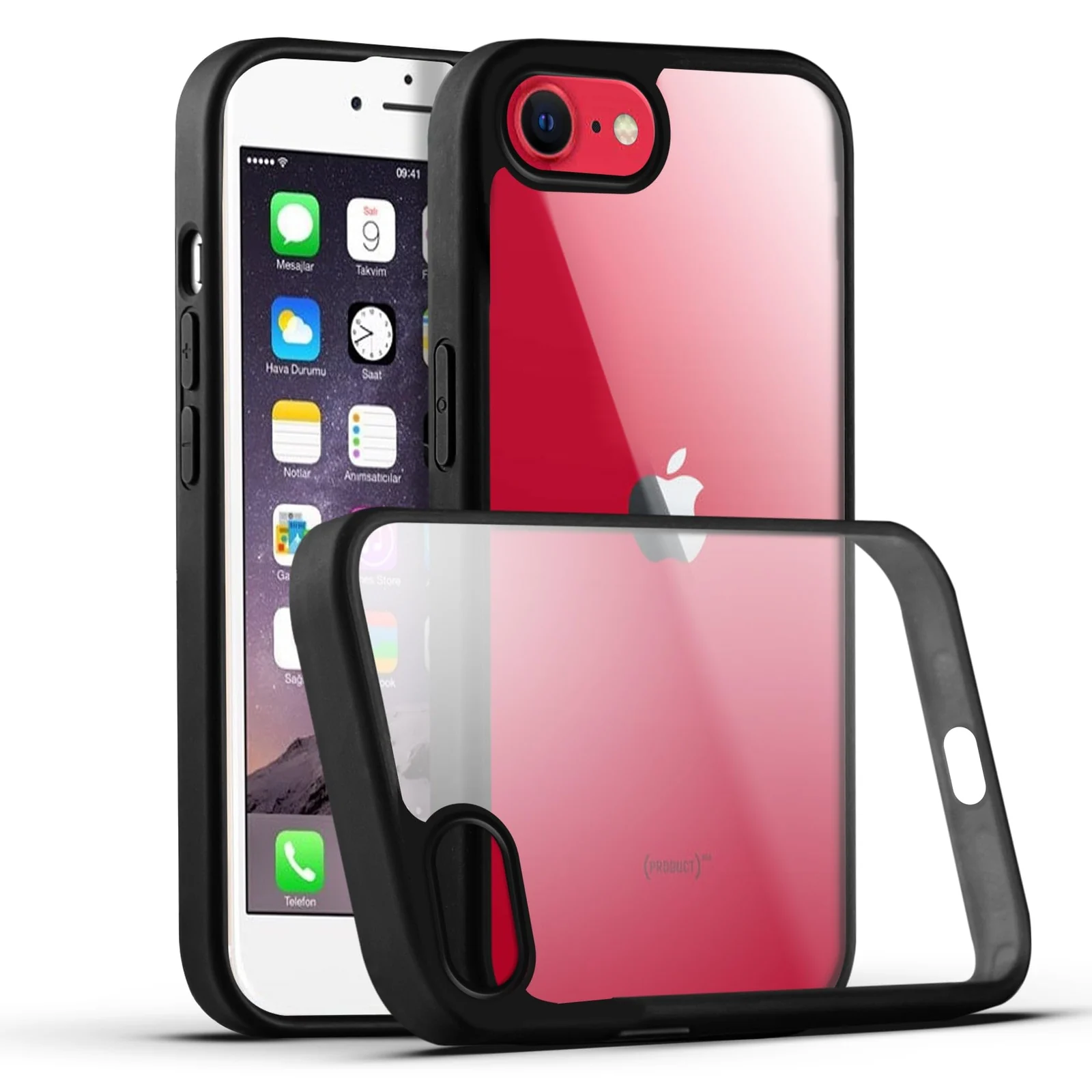 DL3 Mobilak Case Compatible With iPhone 7/8, iPhone SE 2022, SE 2020, Clear Case Shockproof Hard PC +Soft Silicone [Not Yellowing] Transparent Protective Slim Case Phone - Black