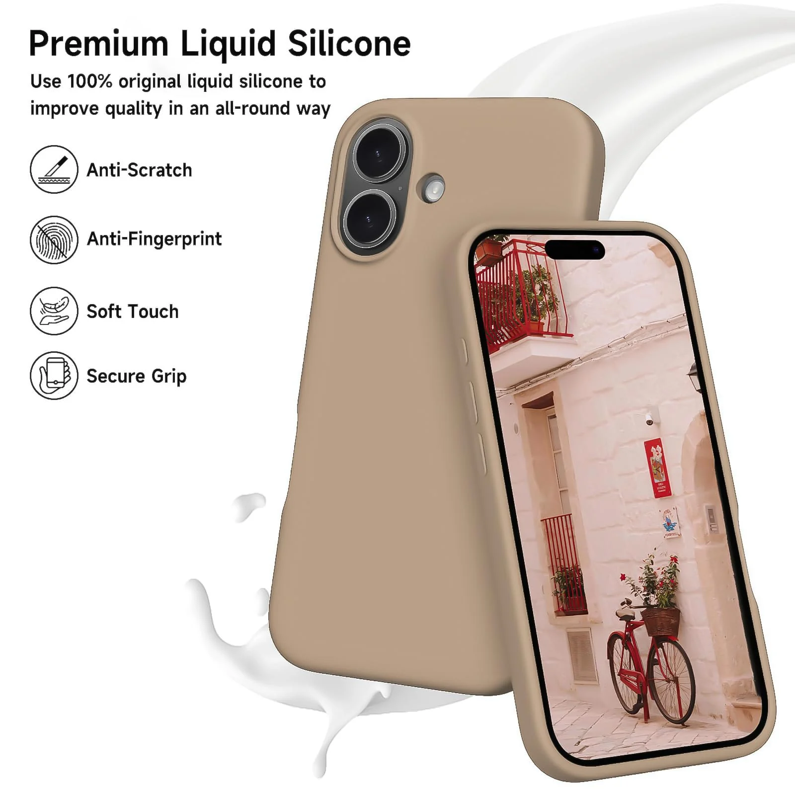 DL3 Mobilak Liquid Silicone Protective Case for iPhone 16 with Microfiber Lining and Shockproof Design - Desert