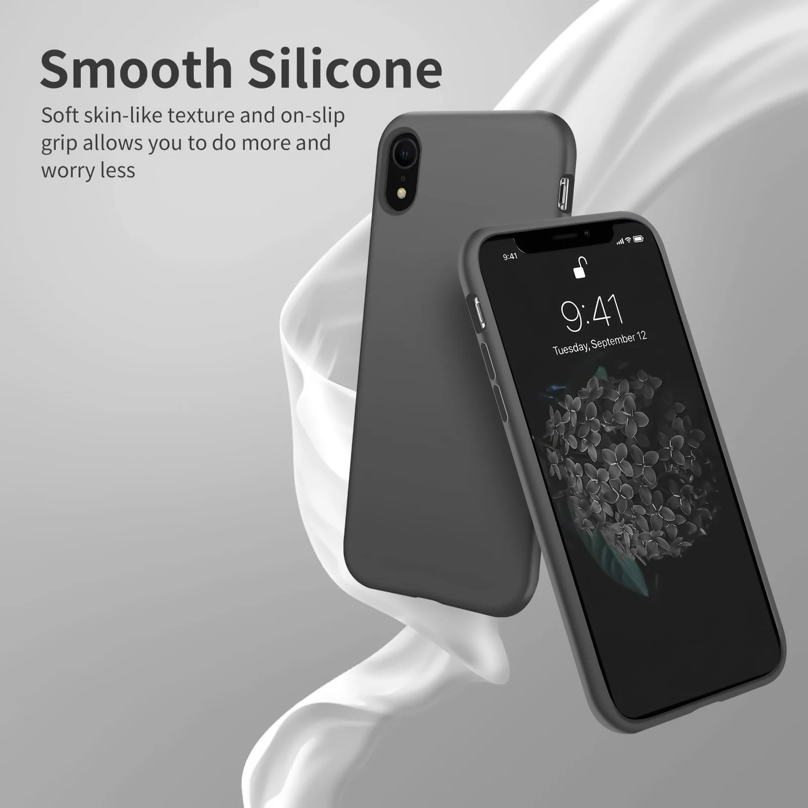 DL3 Mobilak Compatible with iPhone XR Case, Liquid Silicone Case, Full Body Protective Cover, Shockproof, Slim Phone Case, Anti-Scratch Soft Microfiber Lining - Gray