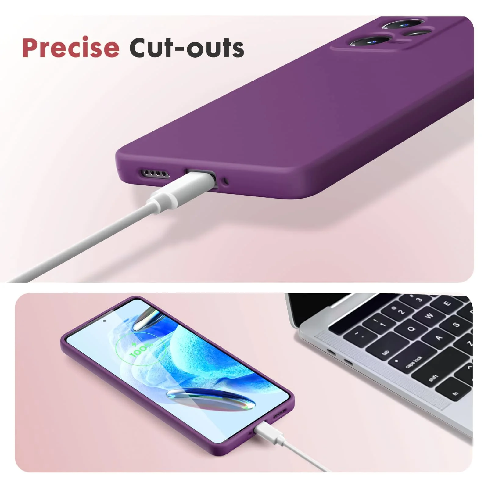DL3 Mobilak Liquid Silicone Protective Case with Soft Microfiber Lining with Full Camera Protection for Xiaomi Redmi Note 12 Pro Plus 5G - Violet