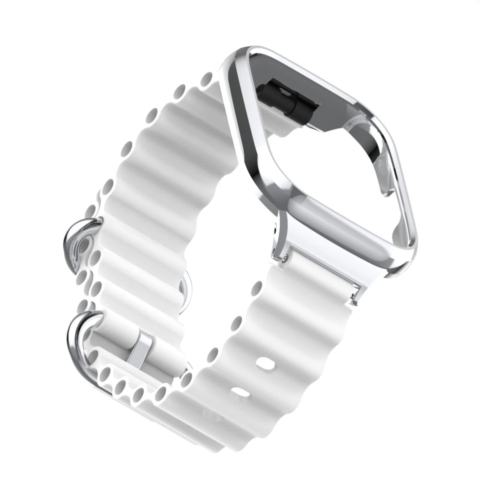DL3 Mobilak Ocean Strap Compatible with Xiaomi Redmi Watch 3, Adjustable Silicone Strap with Metal Buckle, Band With Frame Metal Women Men Replacement Strap - White