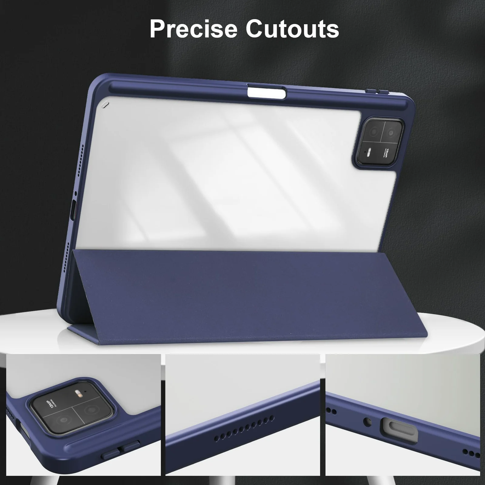 DL3 Mobilak Case for Xiaomi Pad 7 / Xiaomi Pad 7 Pro 2024 11.2 inch, Clear Shockproof Back Cover Built-in Pencil Holder, Auto Sleep/Wake - Dark Blue