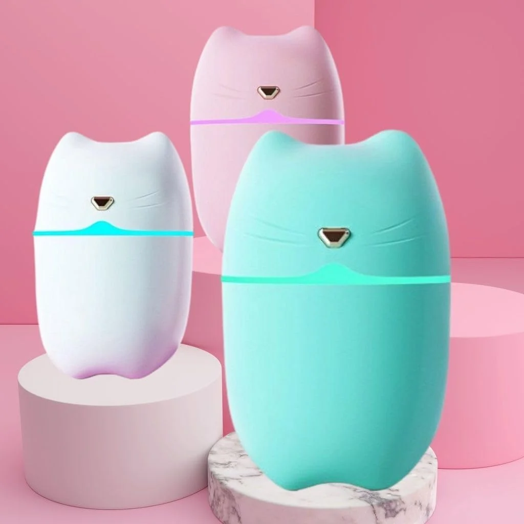 Mobigon Wood Cool Mist Ultrasonic Humidifier for Room Moisture, Aroma Diffuser for Home, 260ml Essential Oil Diffuser with 7 Colorful Night Light, Auto Shut-Off, Home, Office, car - A.Pink