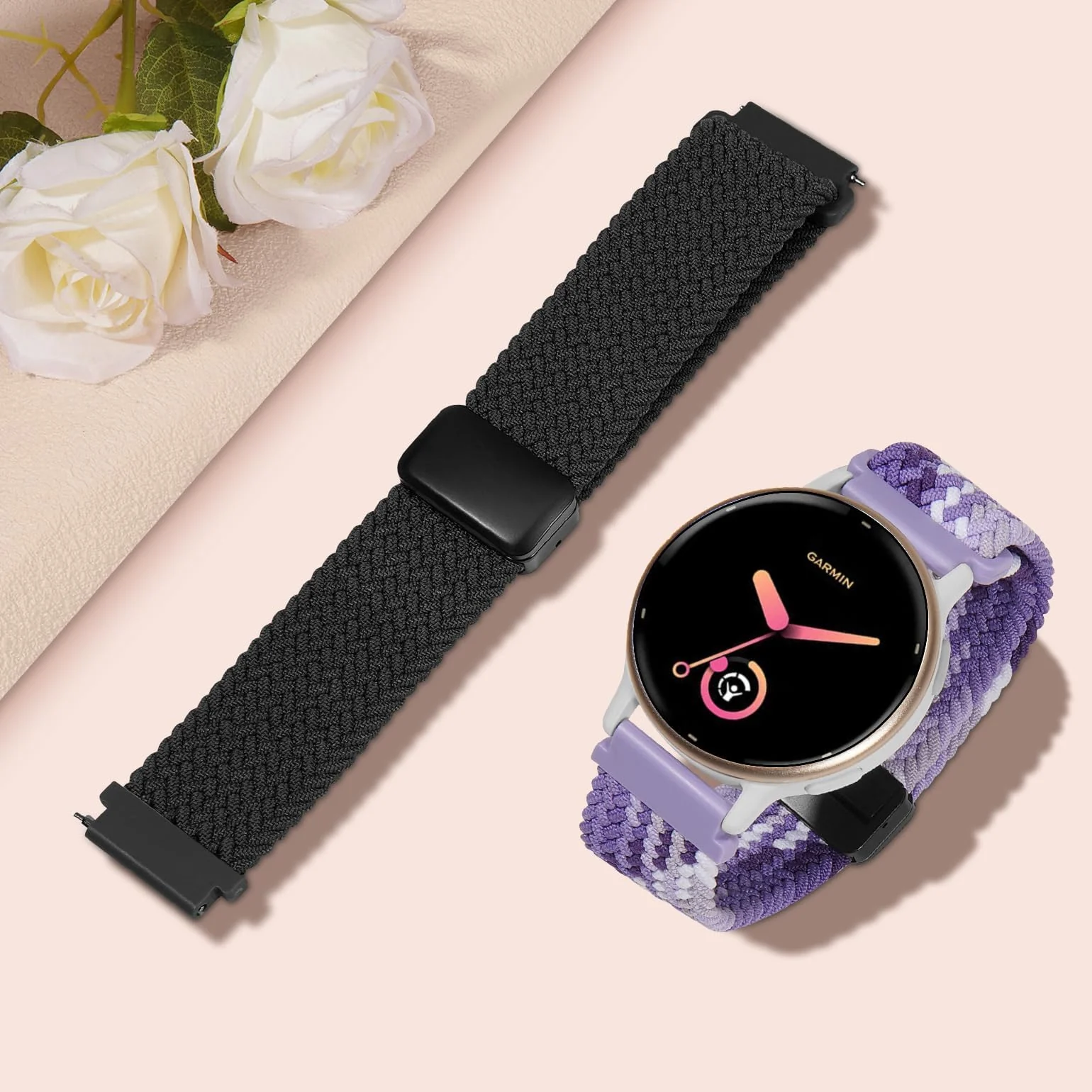 DL3 Mobilak 22mm Magnetic Band for Redmi Watch 5 Active/5 Lite/Samsung Galaxy Watch 3 45mm/Watch 46mm/Gear S3/Huawei watch GT6 GT5 46MM/GT2E/GT6 Pro/GT 5 Pro/Amazfit GTR 4/3, Stretchy Braided Nylon Sport Strap - Gradient Purple