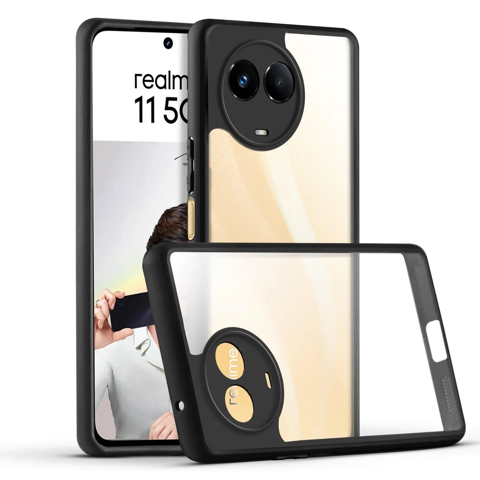 DL3 Mobilak Silicone Protective Case for realme 11 5G / 11X 5G / Narzo 60X 5G / realme C67 5G, Camera protection, Shock-absorbing protection, Scratch-resistant surface - Black