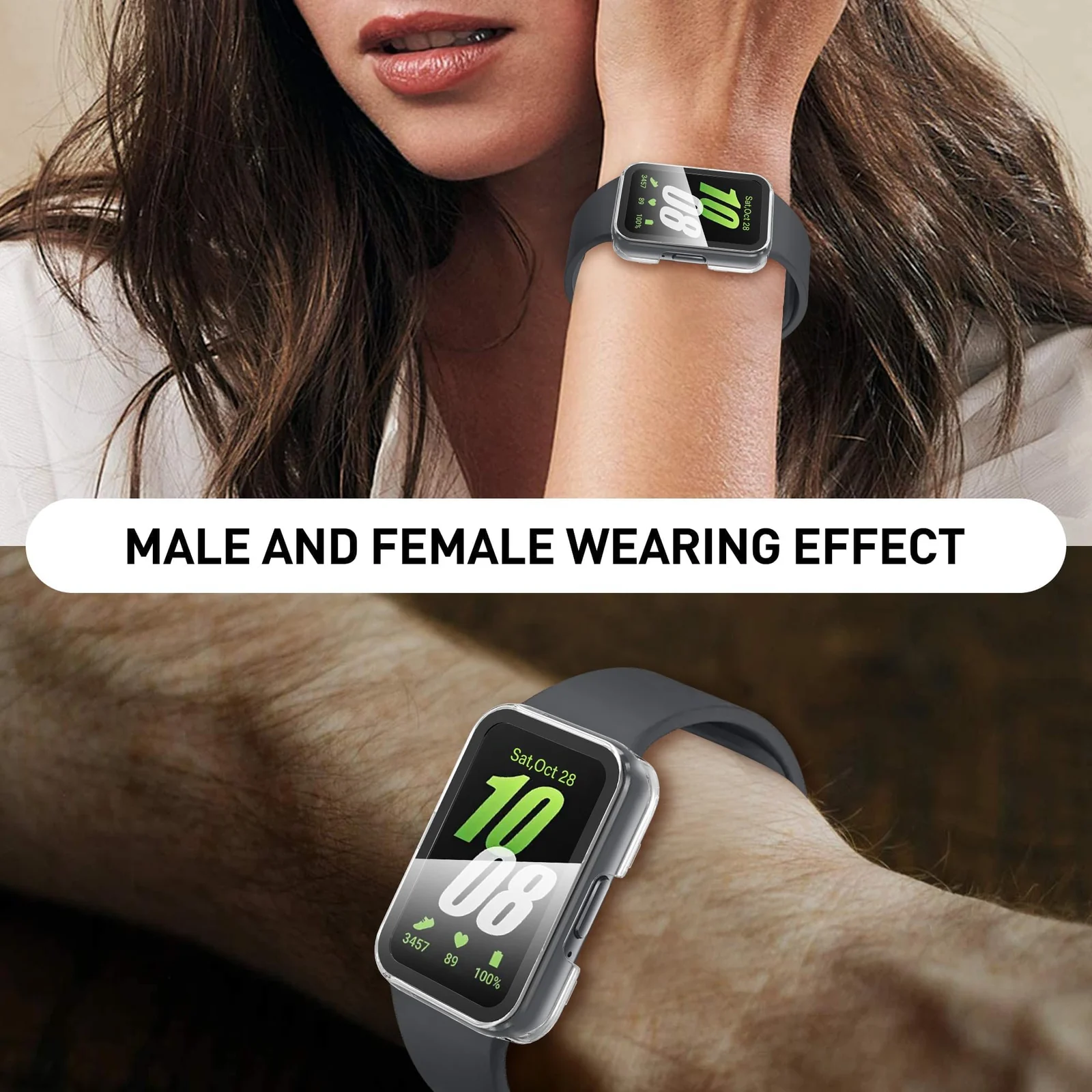 DL3 MOBILAK Full-Coverage Watch Case with Tempered Glass for Samsung Galaxy Fit 3, Clear