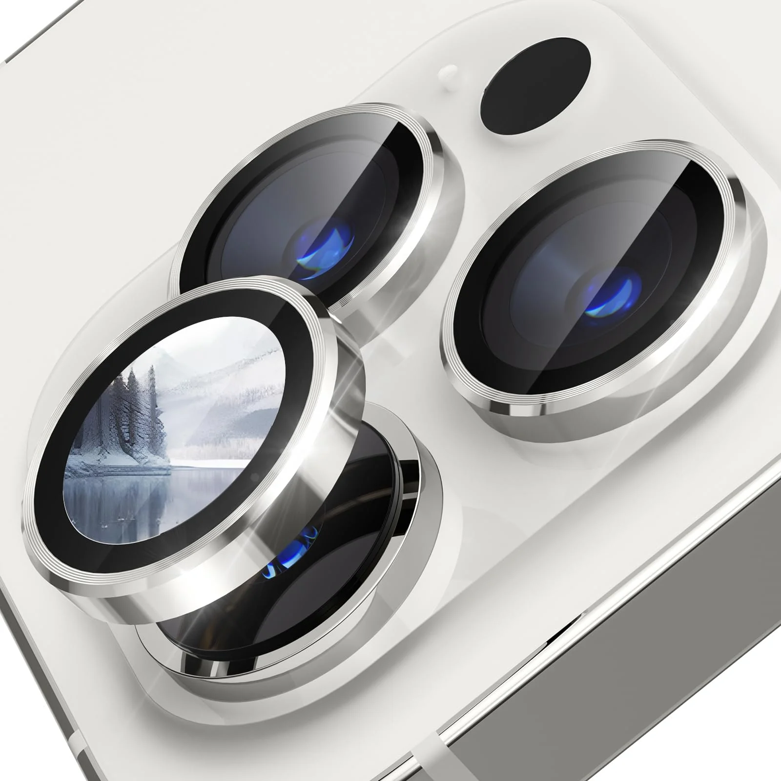DL3 Mobilak Camera Lens Protector For iPhone 15 Pro/iPhone 15 Pro Max, [Keep Original Shooting] Tempered Glass Screen Protector Metal Individual Camera Cover, Case Friendly - Titanium White