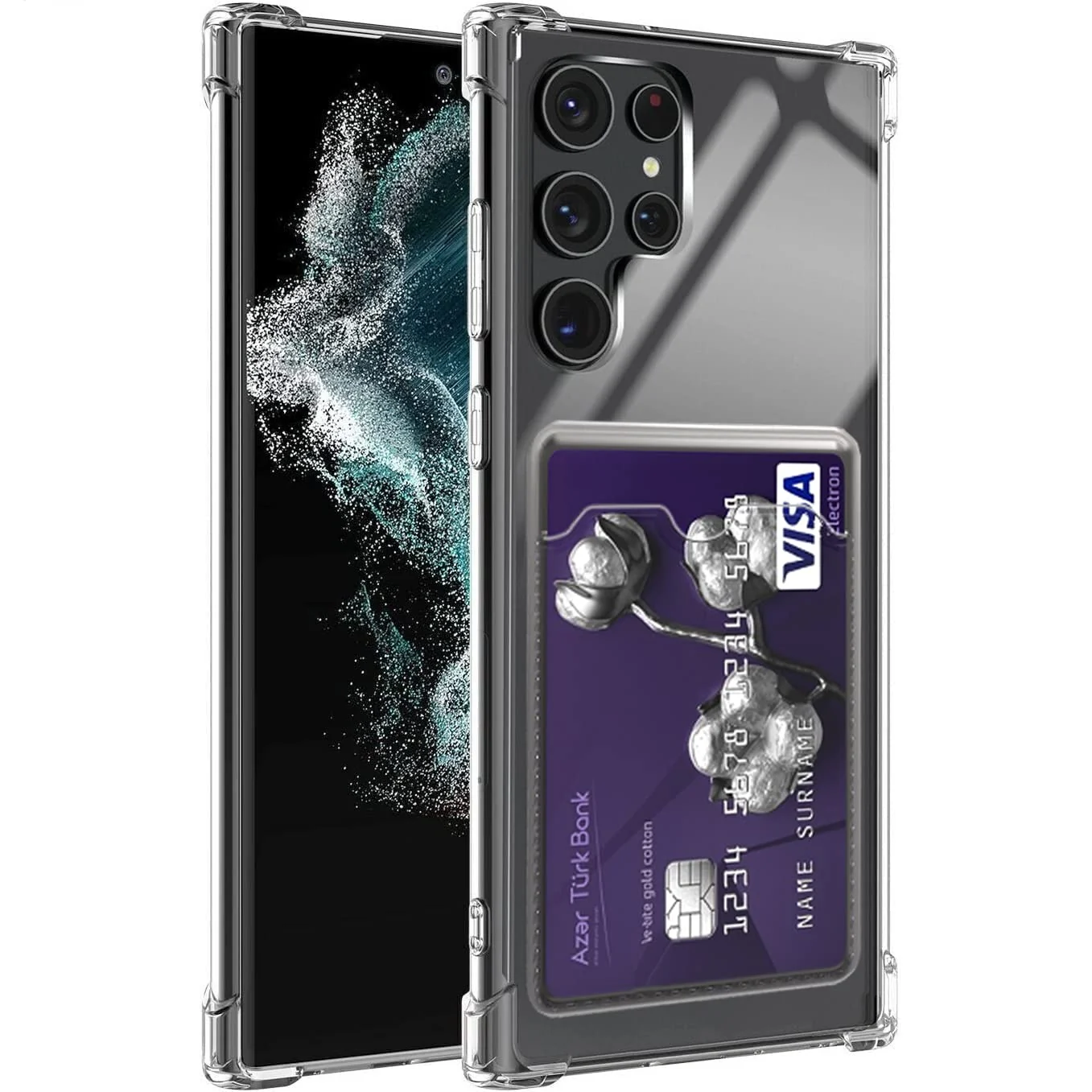 DL3 Mobilak Clear TPU Wallet Case with Card Slot and Camera Protection for Samsung Galaxy S22 Ultra - Transparent
