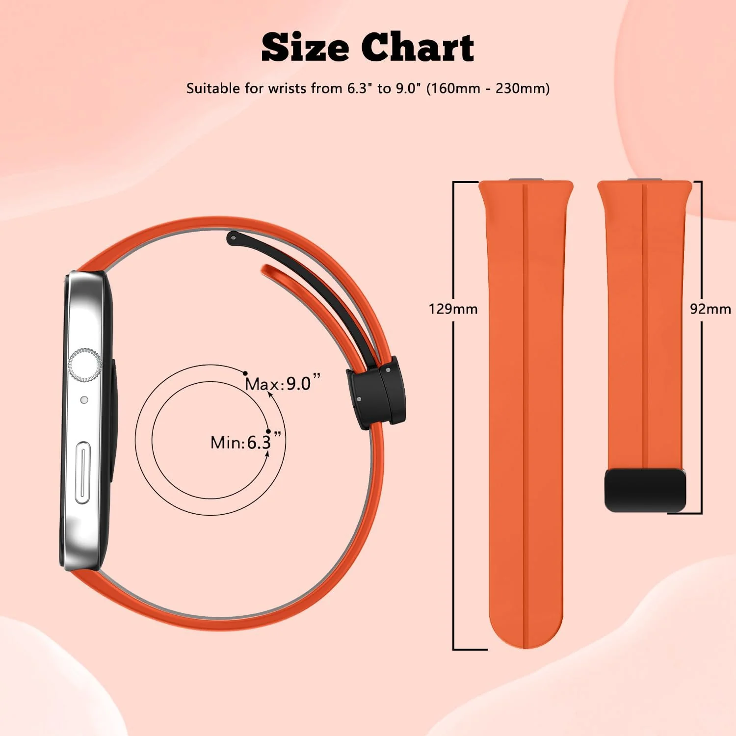 DL3 Mobilak Silicone Strap Compatible with Huawei Watch Fit 3/Watch Fit 4 Pro/Fit 4 Magnetic Metal Stainless Buckle Sport Silicone Strap, Band Quick Release Soft Replacment Wristband - Orange