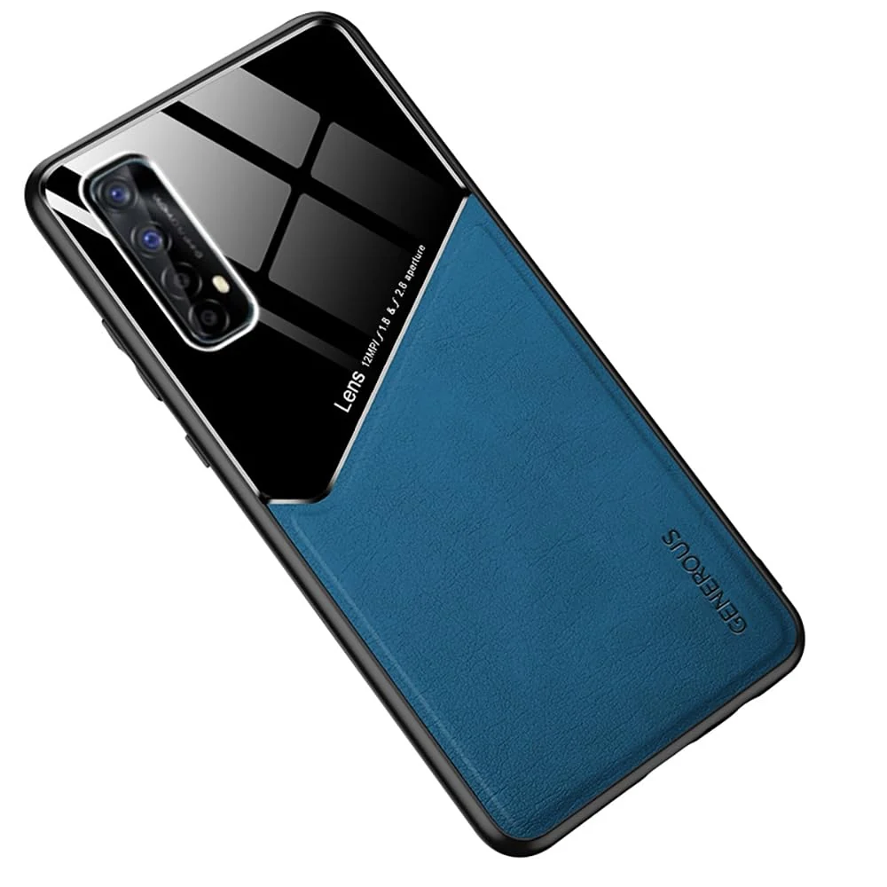 DL3 Mobilak Leather and PC Protective Case for OPPO realme 7 / Narzo 20 Pro, Built-in magnetic car-mount support, Shock-absorbing protection, Raised edges around the screen and camera - Blue