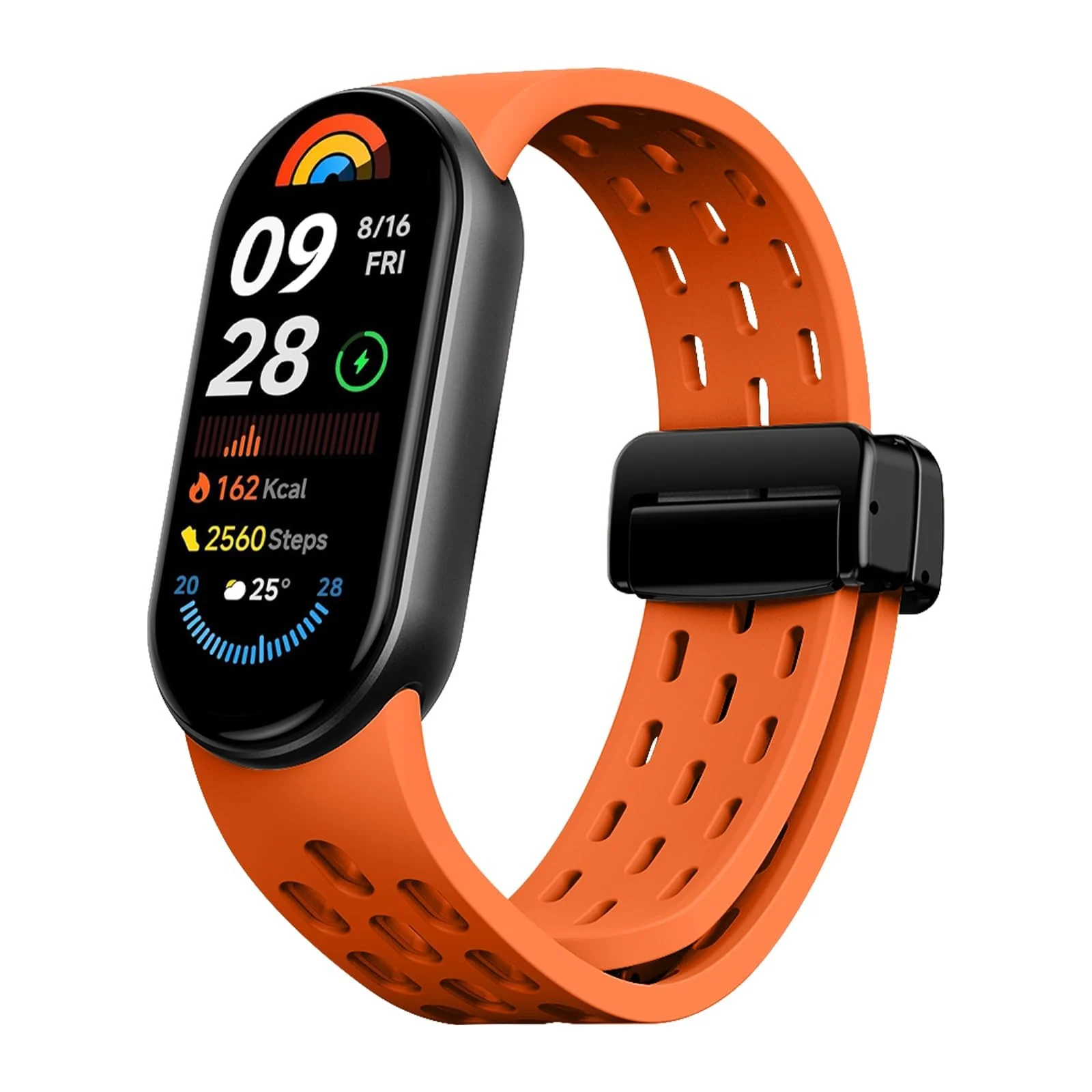 DL3 Mobilak Strap For Xiaomi Mi Band 10/9/8 Magnetic Metal Buckle Sport Silicone Breathable Strap for Men Women Band Quick Release Soft Replacment Wristband For Xiaomi Smart Band 8/9/10 - Orange