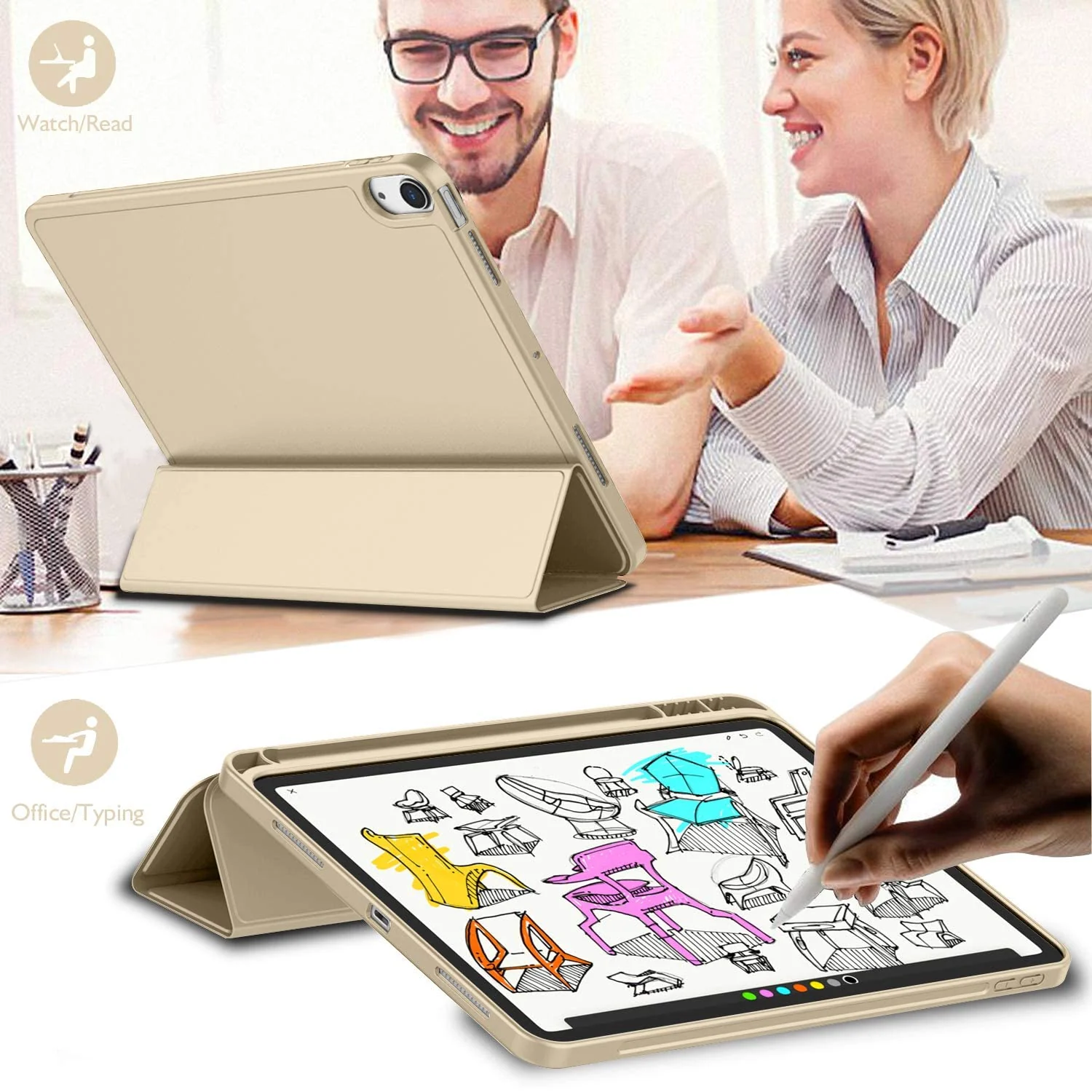 DL3 Mobilak iPad Air 11-Inch M2 (2024), iPad Air 5/4 (2022/2020 5th/4th 10.9-Inch) Case with Pencil Holder Full Body Protection + Apple 2nd Pencil Charging and Auto Wake/Sleep - Gold
