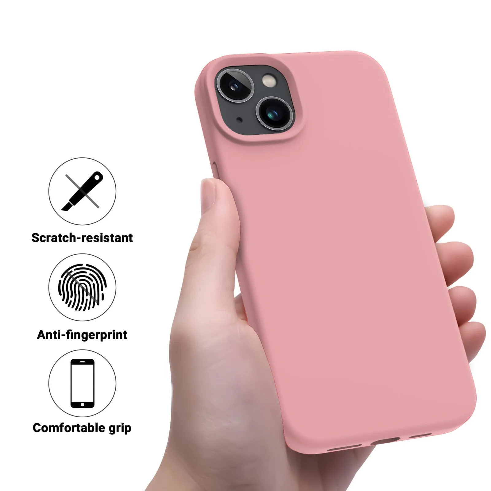 DL3 Mobilak Liquid Silicone Protective Case for iPhone 13 / iPhone 14 with Camera Protection and Microfiber Lining - Pstel Pink 2