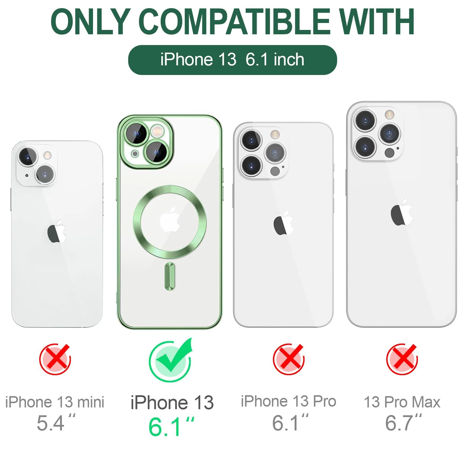 DL3 Mobilak Case for iPhone 13 (6.1 Inch) Compatible with MagSafe with Camera Lens Protector, Magnetic Clear Case Full Protection Plating Anti-Scratch Slim Thin Case Cover - Light Green
