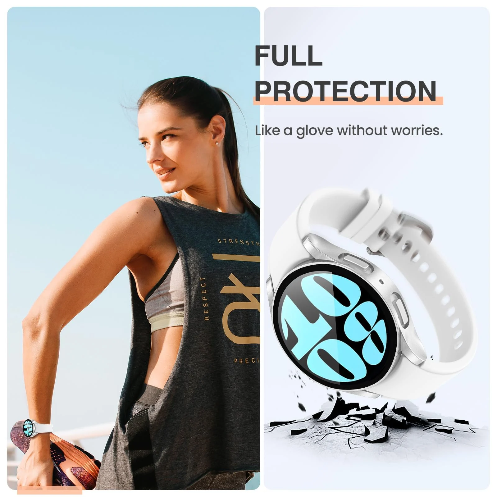 DL3 Mobilak Case with Screen Protector for Samsung Galaxy Watch 6 44mm, Overall Protective Cover, Built-in Tempered Glass Film High Sensitivity - Silver