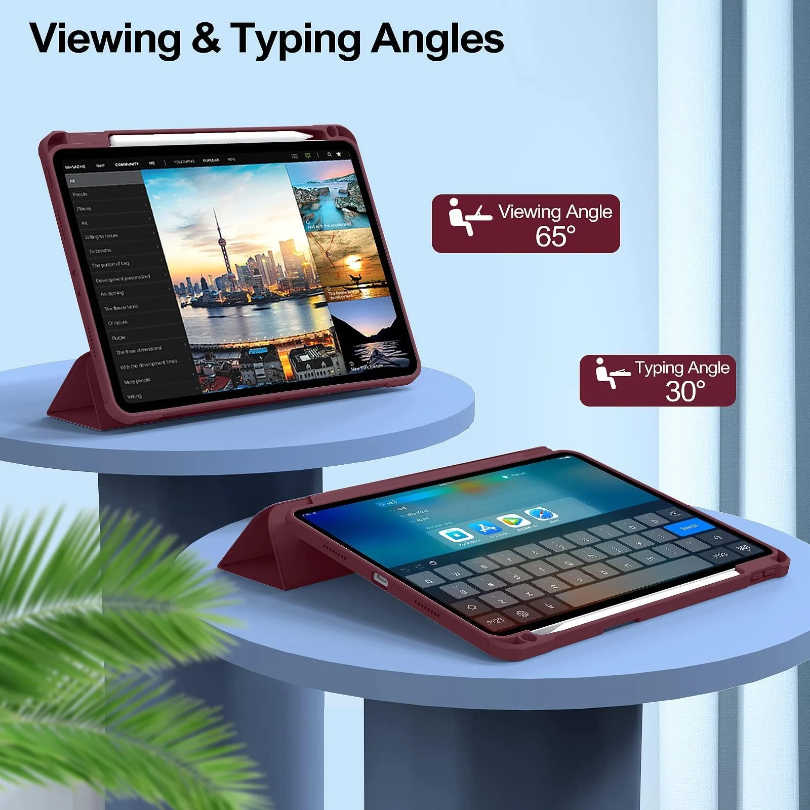 DL3 Mobilak for iPad Pro 11 Inch Case 4th /3rd /2nd Generation(2022/2021/ 2020), Clear Shockproof Back Cover Built-in Pencil Holder, Auto Sleep/Wake - Wine Red