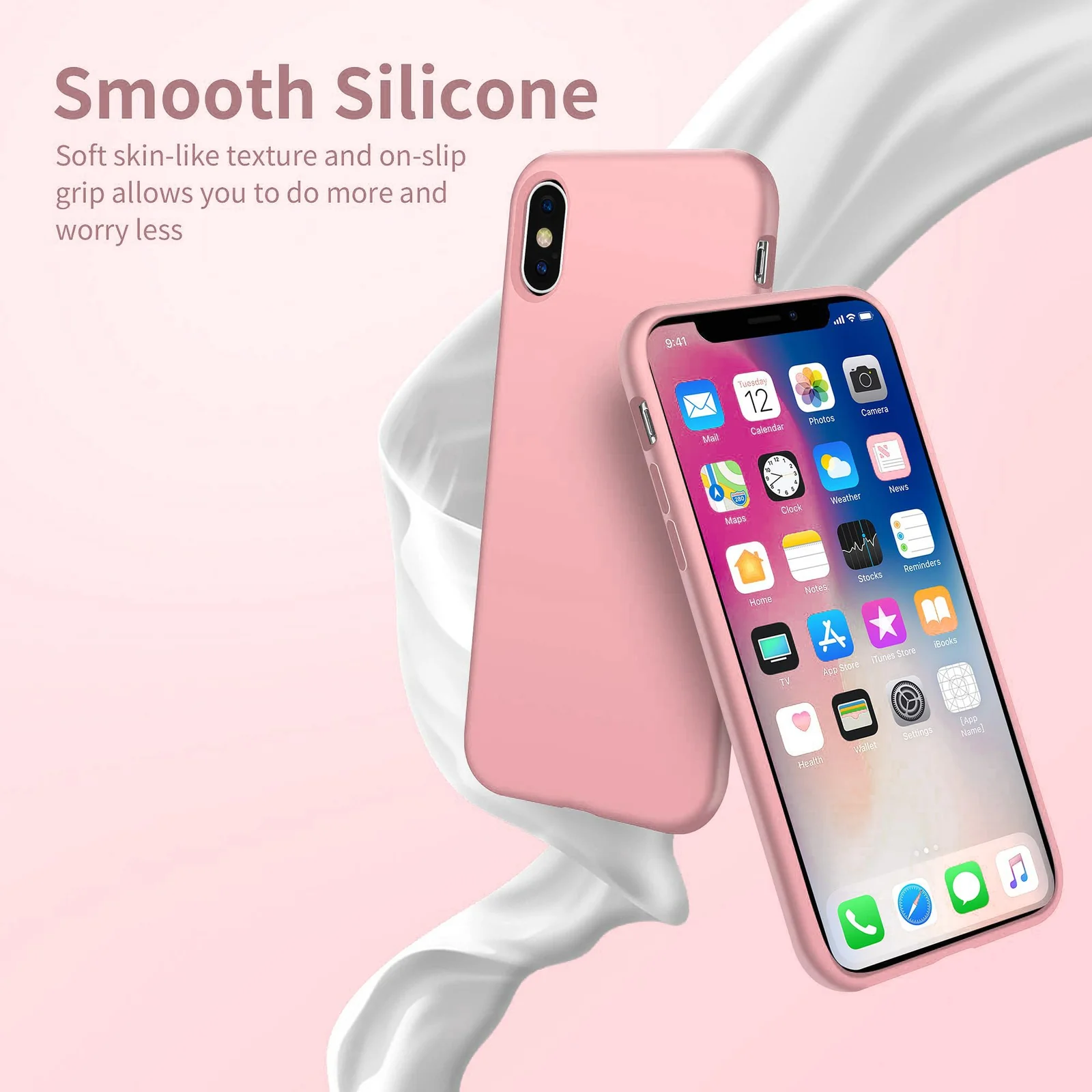 DL3 Mobilak Compatible with iPhone X/iPhone XS Case, Liquid Silicone Case, Full Body Protective Cover, Shockproof, Slim Phone Case, Anti-Scratch Soft Microfiber Lining - Pastel Pink 2