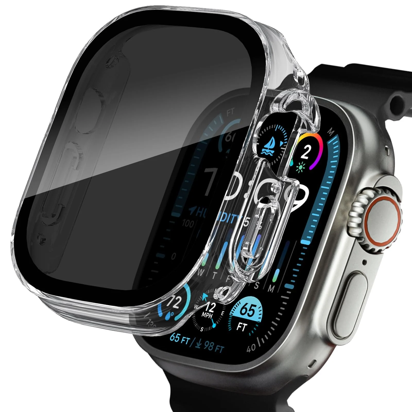 DL3 Mobilak Cover for Apple Watch Ultra 3/2/1 49mm Privacy Screen Protector Anti Spy, Shockproof Bumper Case, Integrated Hard PC Protective Case in HD Tempered Glass for Apple Watch Ultra