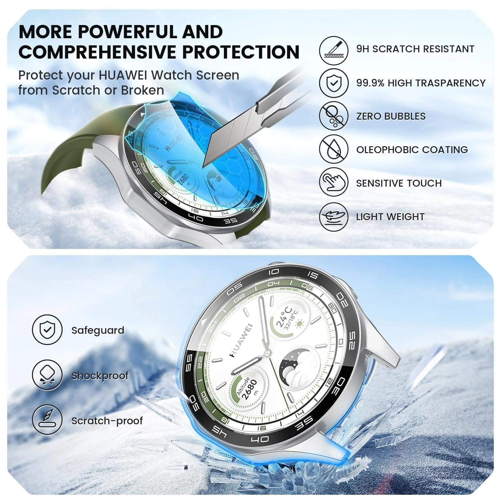 DL3 Mobilak Protective Case for Huawei Watch GT 4 46mm, Hard PC Bumper Cover with Built-in Tempered Glass Screen Protector Shell Cover Full Coverage Scratchproof with Scale - Silver