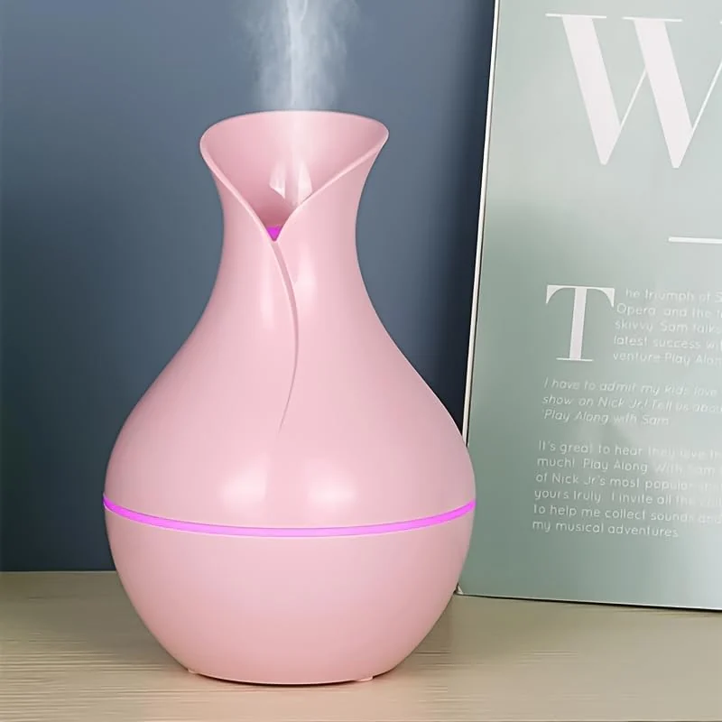 Mobigon Wood Cool Mist Ultrasonic Humidifier for Room Moisture, Aroma Diffuser for Home, 200ml Essential Oil Diffuser with 7 Colorful Night Light, Auto Shut-Off, Home, Office, car - D.Pink