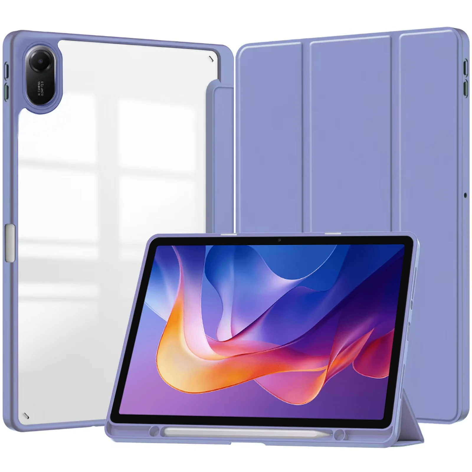 DL3 Mobilak Case for Huawei MatePad 11.5 2023 & 2024 Released 11.5 inch with Built-in Pencil Holder, Clear Transparent PC Back, Shockproof Tri-Fold Stand Tablet Cover, Auto Wake/Sleep