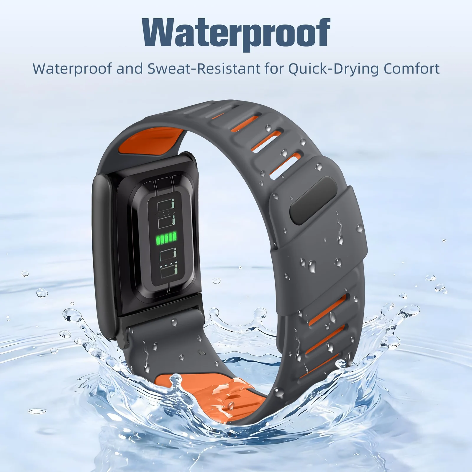 MOBIGON Breathable Silicone Sport Strap for WHOOP 5.0 One / Peak (Not Life), Gray / Orange