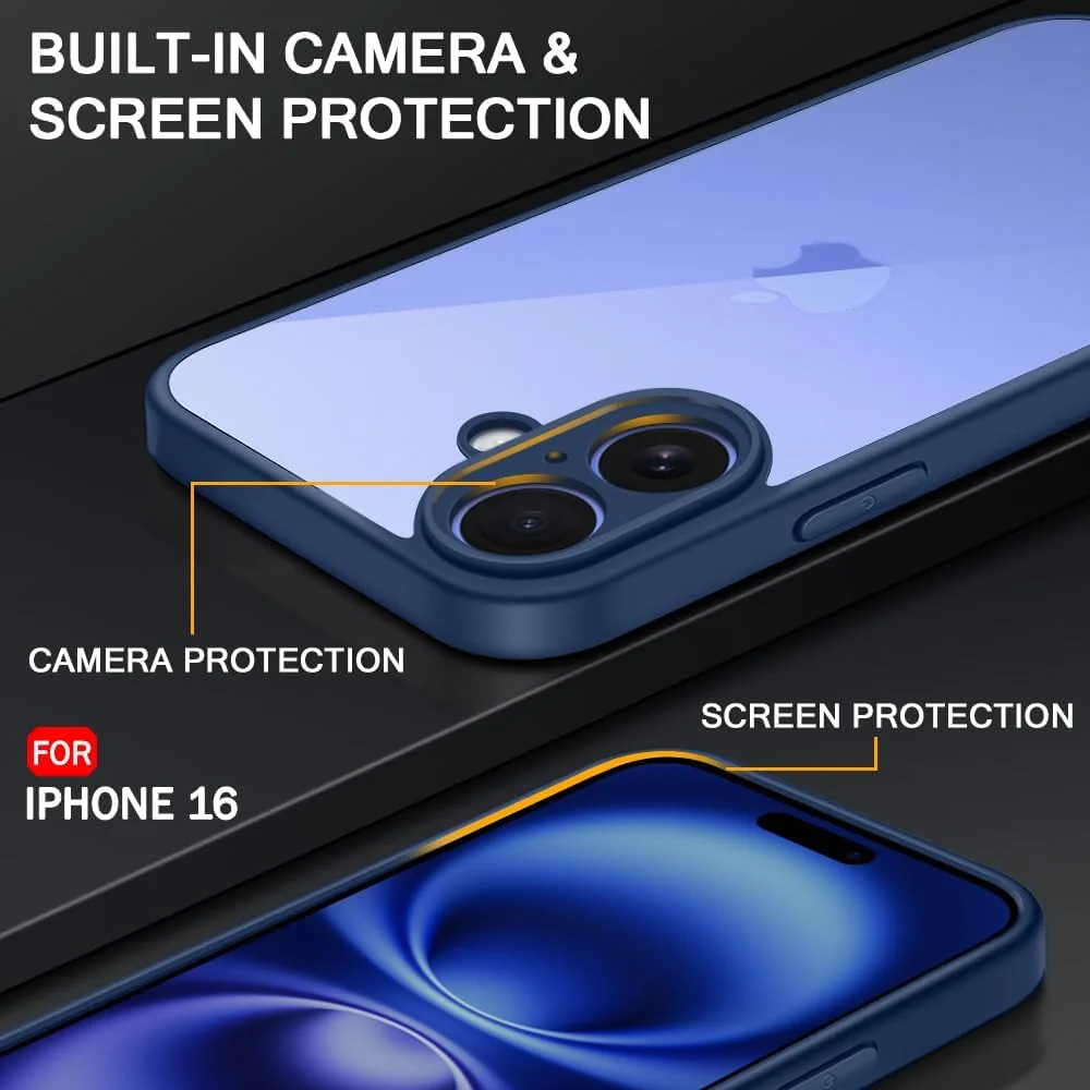 DL3 Mobilak Compatible with iPhone 16 6.1-Inch Case Transparent, Military-Grade Shockproof Anti-Yellowing, Slim Protective Phone Case Full Bumper Cover With Camera Protective - Blue