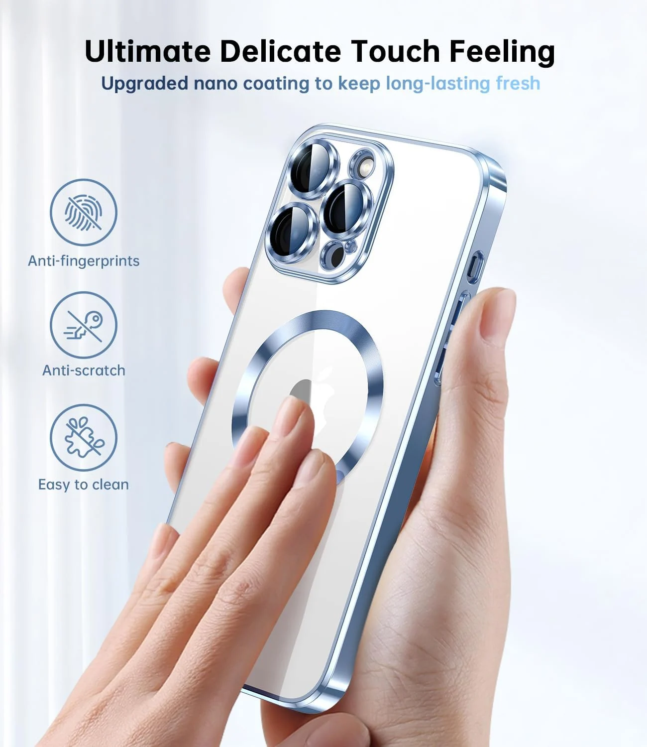 DL3 MOBILAK Case for iPhone 13 Pro (6.1 Inch) Compatible with MagSafe, with Camera Lens Protector, Magnetic Clear Case Slim Plated Protective Case - Sierra Blue