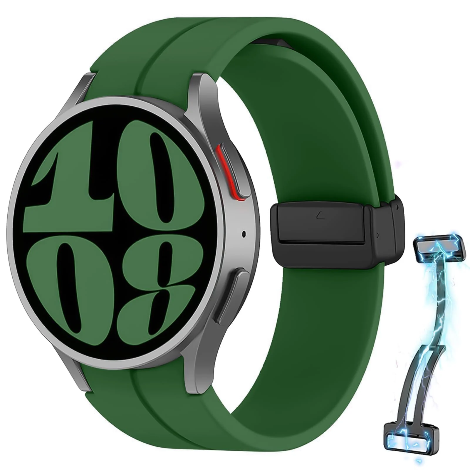 DL3 Mobilak Strap Silicone Magnetic Buckle 20MM For Samsung Gear Sport/Watch 6/5/4/5 Pro 45mm/S2 classic/active 2 40mm 44mm/Amazfit GTS 2/2e/GTS 3/3 Pro/GTS 4/GTS 2 Mini/3 Mini/4 Mini/Bip 3/Bip 3 Pro - Dark Green