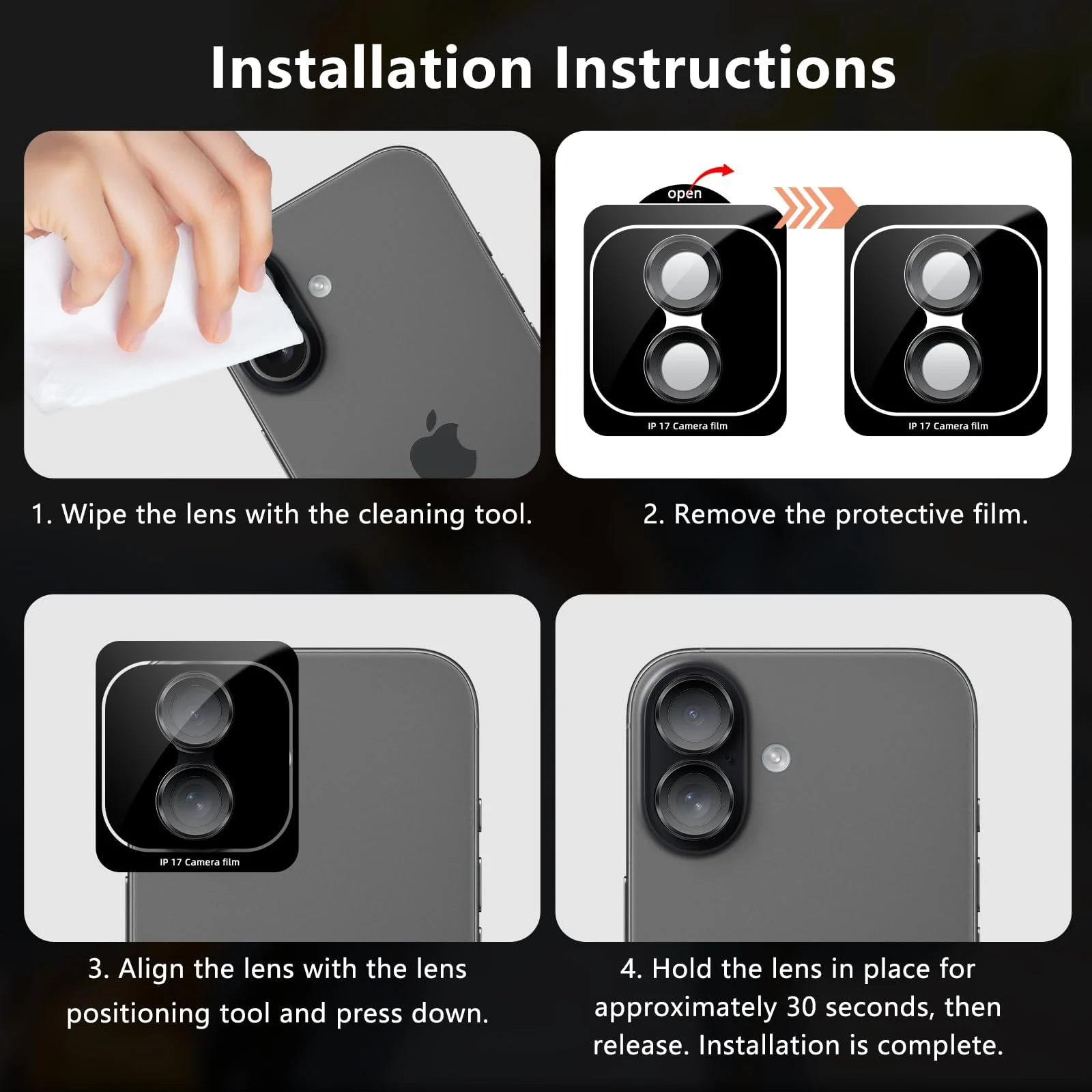 DL3 Mobilak Camera Lens Protector for iPhone 17 Accessories, 9H Tempered Glass Metal Individual Ring Camera Cover Screen Protector, Case Friendly, Anti Scratch - Black