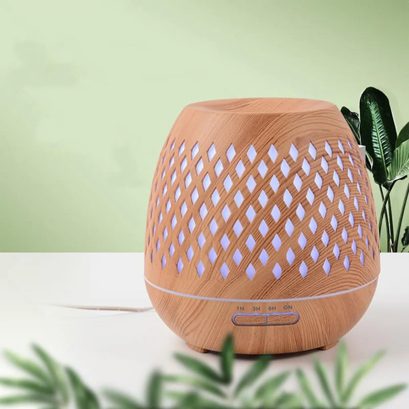 Mobigon Essential Oil Diffuser, Aromatherapy Diffuser 500ml with Remote Control, 4 Timer & Auto-Off Safety Switch, 7 Color LED Lights Mode, 10 Hours Quiet Humidifier for Bedroom - E.Light Woody