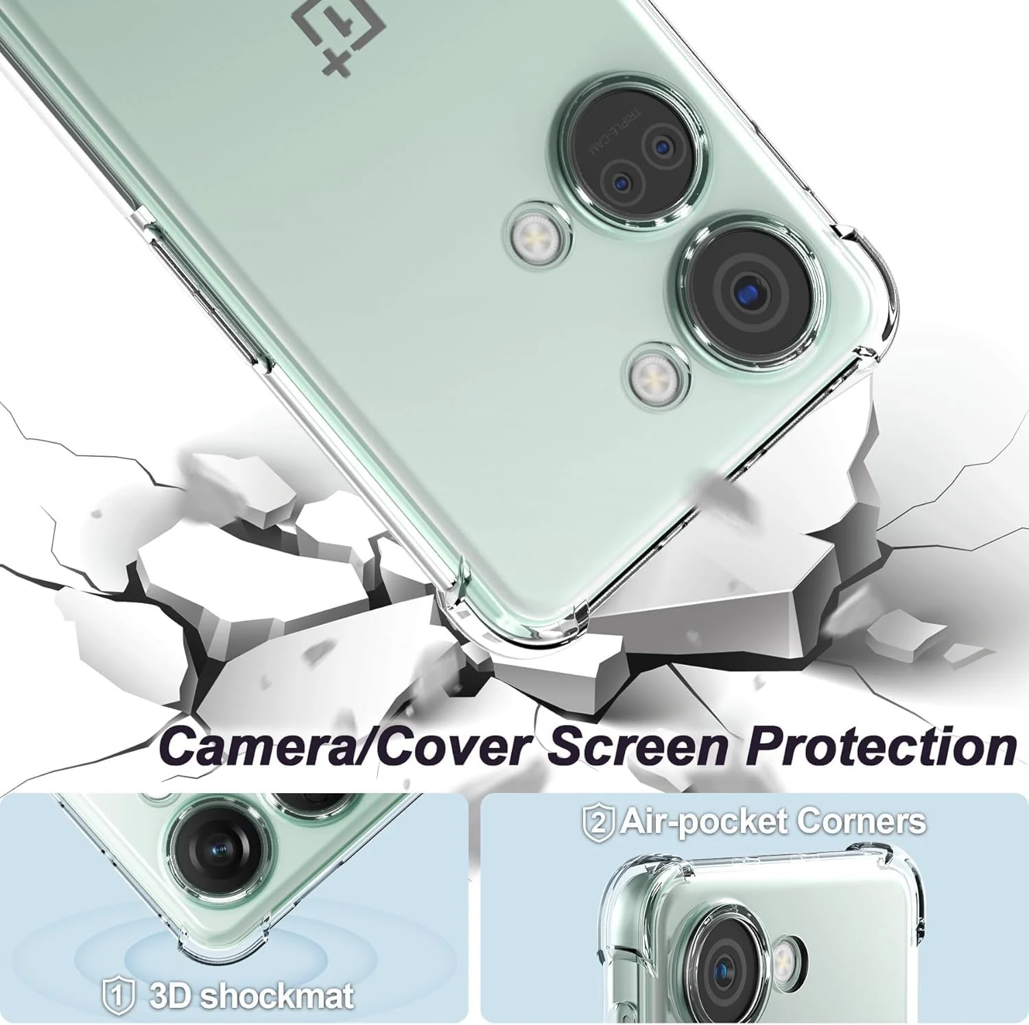 DL3 Mobilak Case Compatible with Oneplus Nord 3, Cover Silicone TPU Gorilla Anti-shock Protector Camera Shockproof Corners - Clear