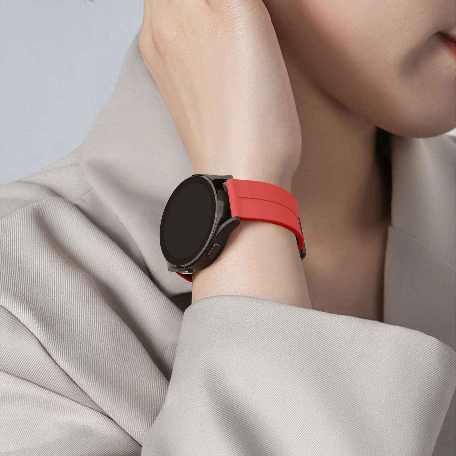 DL3 Mobilak Strap Silicone Magnetic Buckle 20MM For Samsung Gear Sport/Watch 6/5/4/5 Pro 45mm/S2 classic/active 2 40mm 44mm/Amazfit GTS 2/2e/GTS 3/3 Pro/GTS 4/GTS 2 Mini/3 Mini/4 Mini/Bip 3/Bip 3 Pro - Red