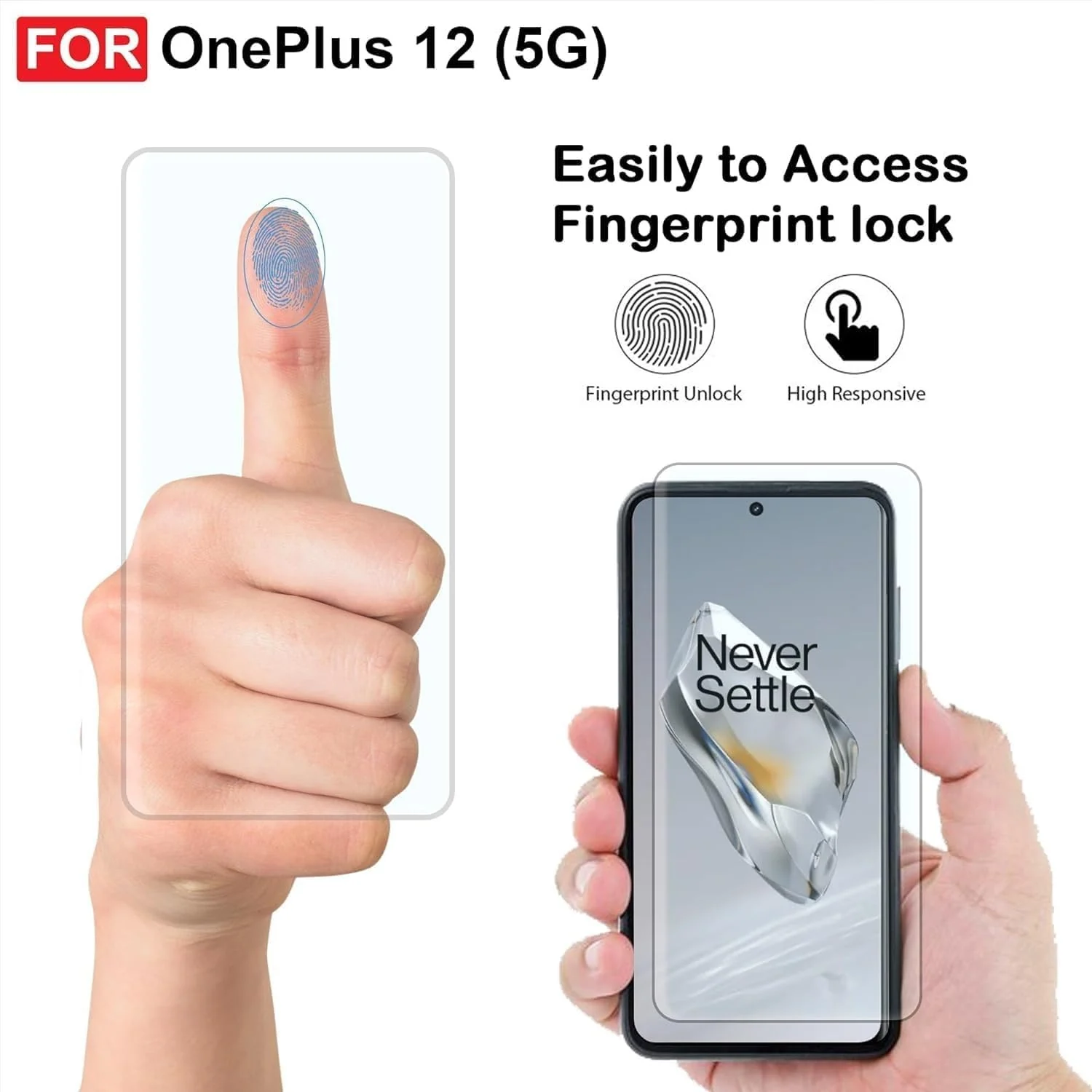 DL3 Mobilak Full Glass Screen Protector For OnePlus 12 5GTempered Glass Full Glue Cover Screen Protector For Fingerprint Unlock Screen Glass Film - Clear