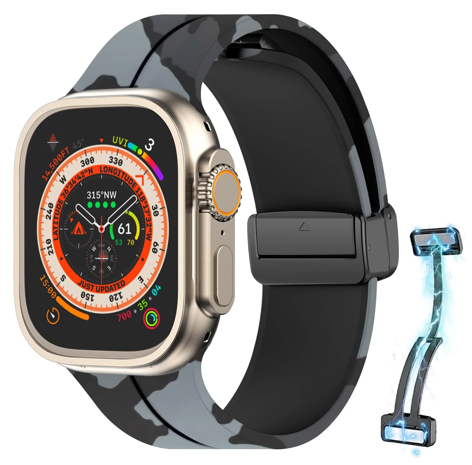 DL3 Mobilak Silicone Magnetic Strap for Apple Watch Ultra Band 49mm 45mm 44mm 42mm 41mm 40mm 38mm Men/Women, Strap for iwatch Series 9/8/7/6/5/4/3/2/SE (Camouflage, 38mm/40mm/41mm) - Camouflage Dark Gray