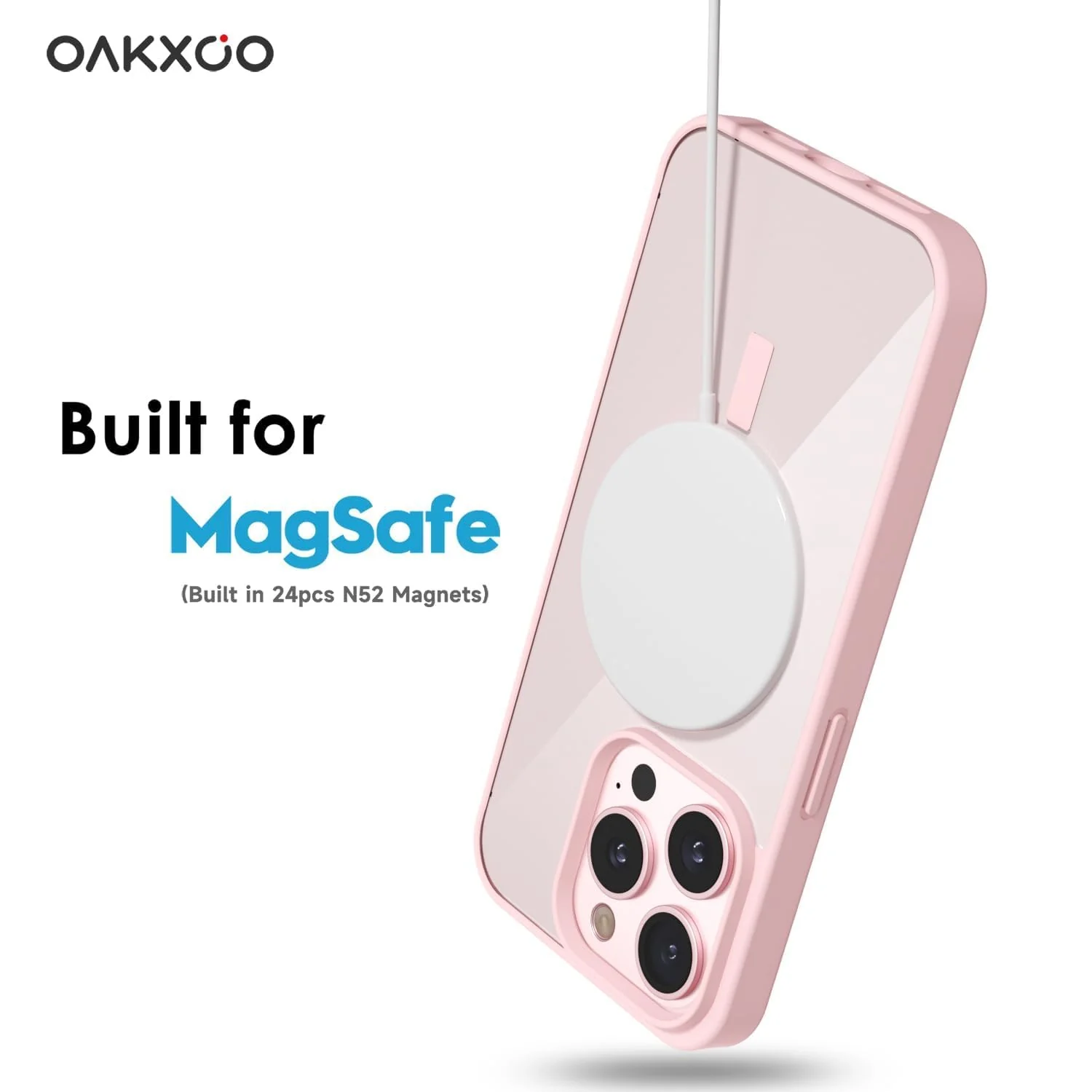 DL3 Mobilak Magnetic Case for iPhone 16 Pro Max 6.9-Inch Compatible with MagSafe, Shockproof Phone Bumper Cover, Solid Color Matte TPU Frame, Anti-Scratch Clear Back - Pink