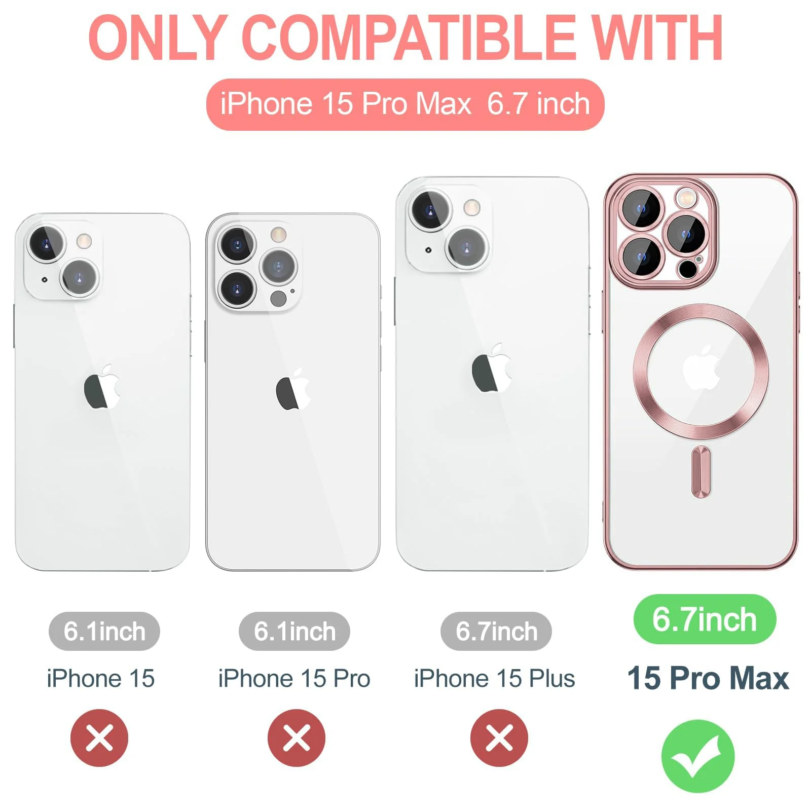 DL3 Mobilak Plated-Edge Protective Case for iPhone 15 Pro Max 6.7-Inch, Compatible with MagSafe accessories, Supports wireless charging, Shock-absorbing protection - Rose Gold