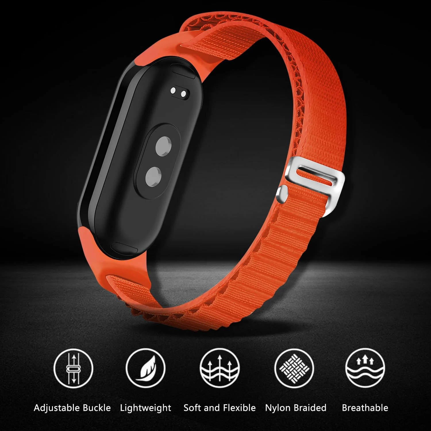 DL3 Mobilak Nylon Strap for Xiaomi Mi Band 9/Mi Band 8/Smart Band 8/Smart Band 9, Nylon Titanium G Hook Band, Upgraded Nylon Watch Band, Adjustable Replacement Strap for Xiaomi Band 8 | 9 - Orange
