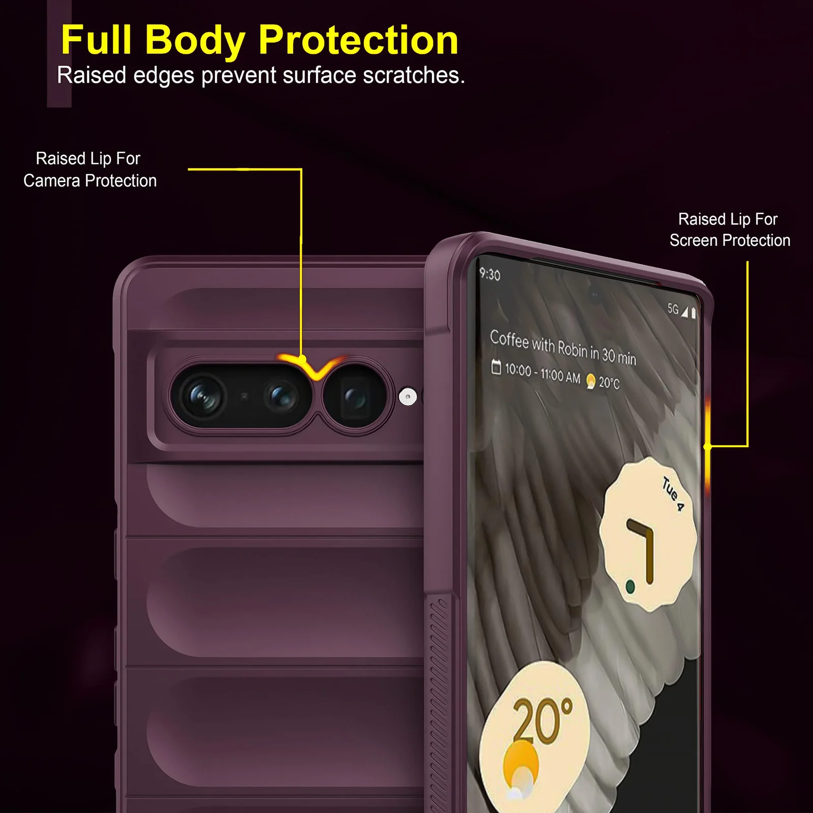 DL3 Mobilak Soft Silicone Protective Case for Google Pixel 7 Pro with Camera Protection and Shockproof Design - Wine Red