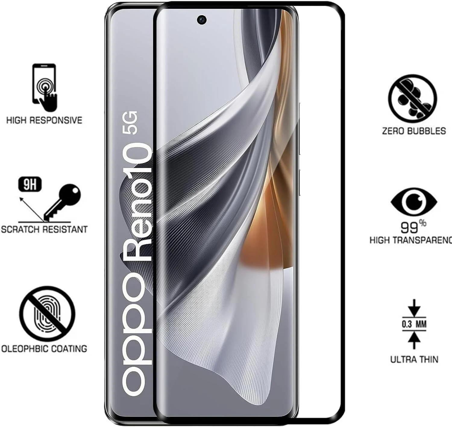 DL3 Mobilak Full Curved 5D Glass Screen Protector Full Glue For OPPO Reno 10 5G- Black - Clear