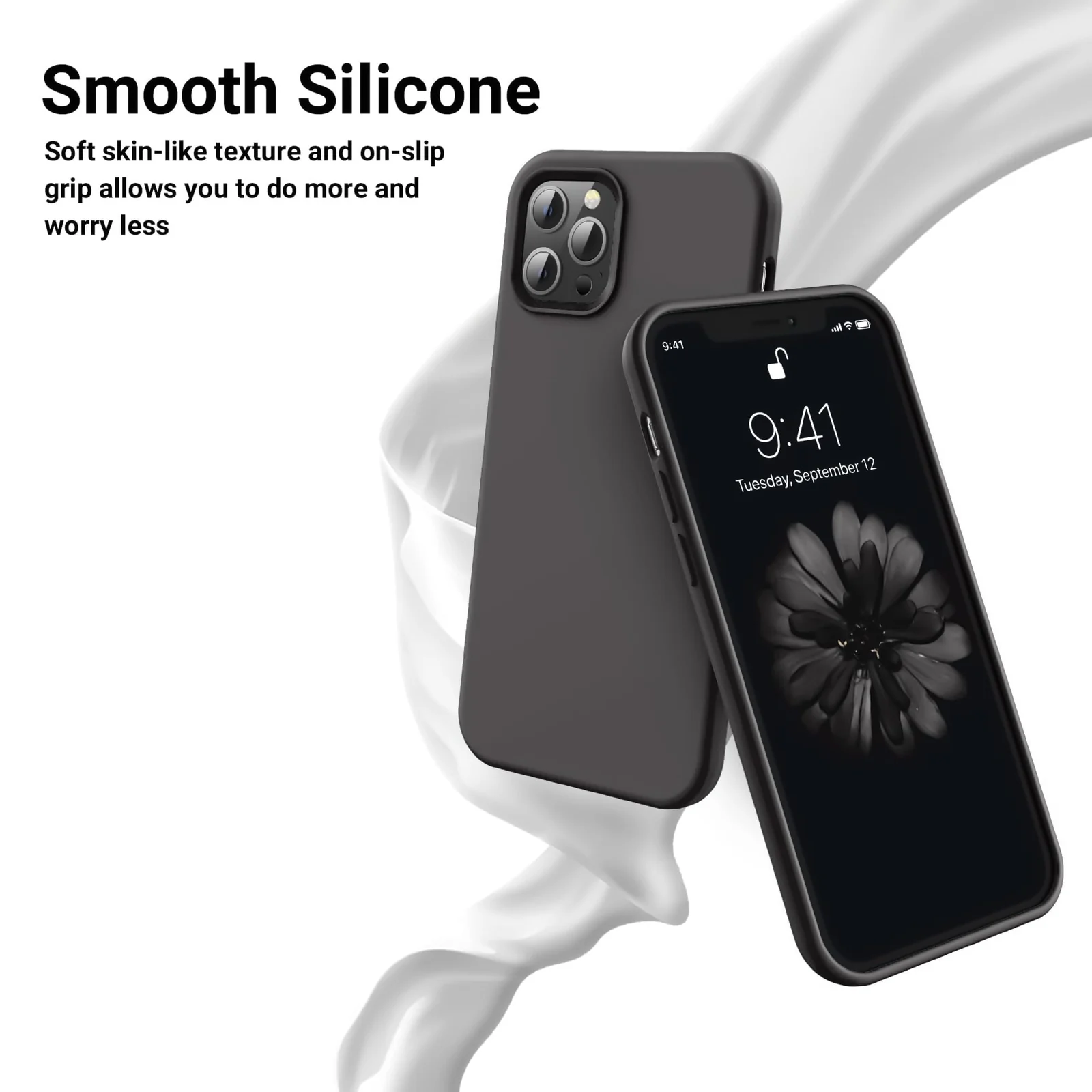 DL3 Mobilak Liquid Silicone Protective Case for iPhone 13 Pro (6.1 Inch) with Camera Protection and Microfiber Lining - Gray 3