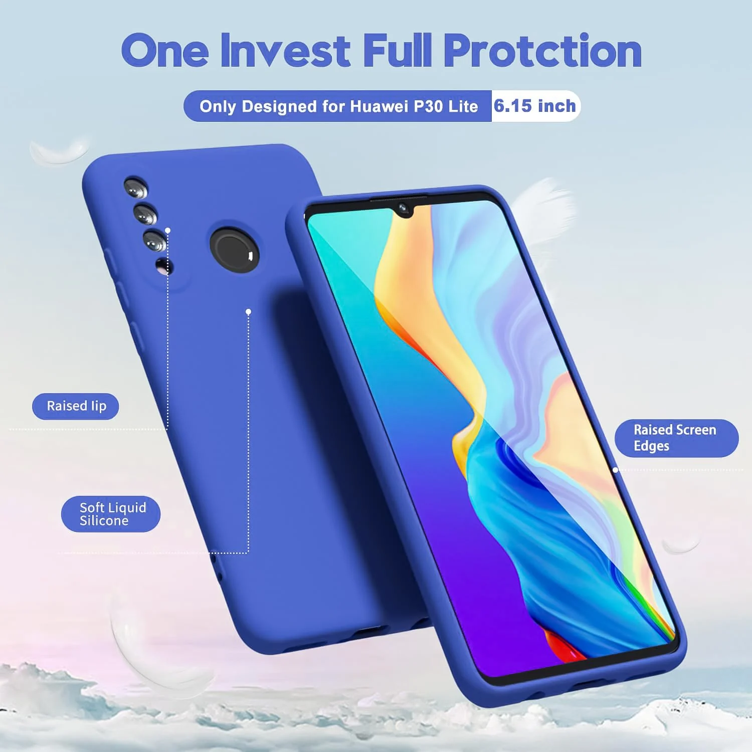 DL3 Mobilak Silicone Protective Case for Huawei P30 Lite / Nova 4E, Shock-absorbing protection, Scratch-resistant surface, Soft microfiber lining - Light Blue