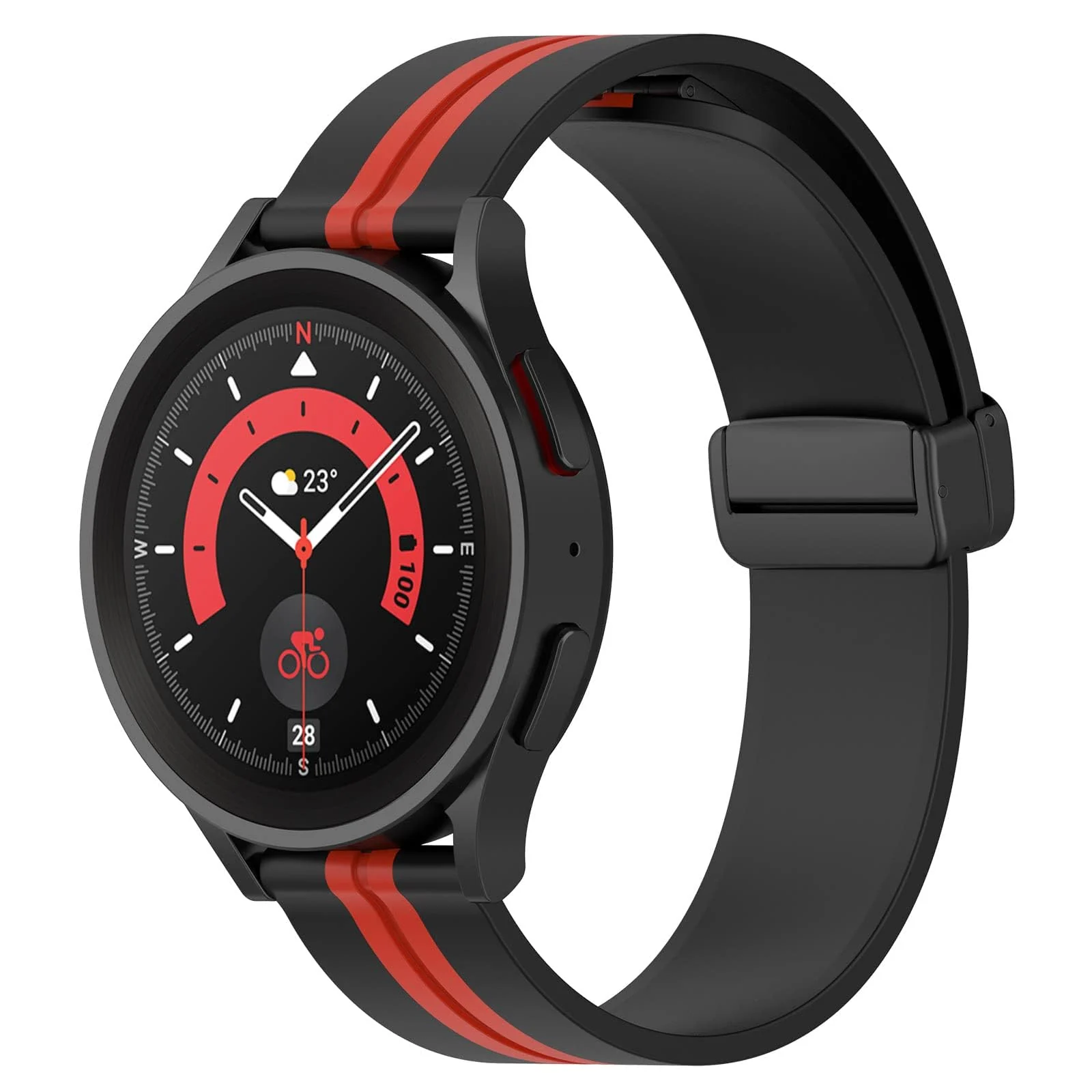 DL3 Mobilak 22MM Silicone Band Magnetic Clasp Strap For Xiaomi Redmi Watch 5 Active/5 Lite/Samsung Galaxy Watch 46mm/Watch 3 45mm/Gear S3/Huawei watch (GT6 GT5 GT4 GT3 GT2 GT 46MM)/GT6 (A. ) - A.Black Red