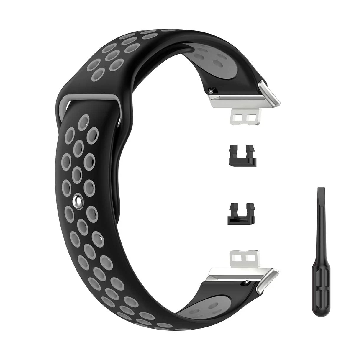 DL3 Mobilak Sport Strap Compatible with Huawei Watch Fit & Huawei Watch Fit New & Huawei Watch Fit Elegant, Breathable Silicone Double Hole Snap Buckle Band - Black & Gray