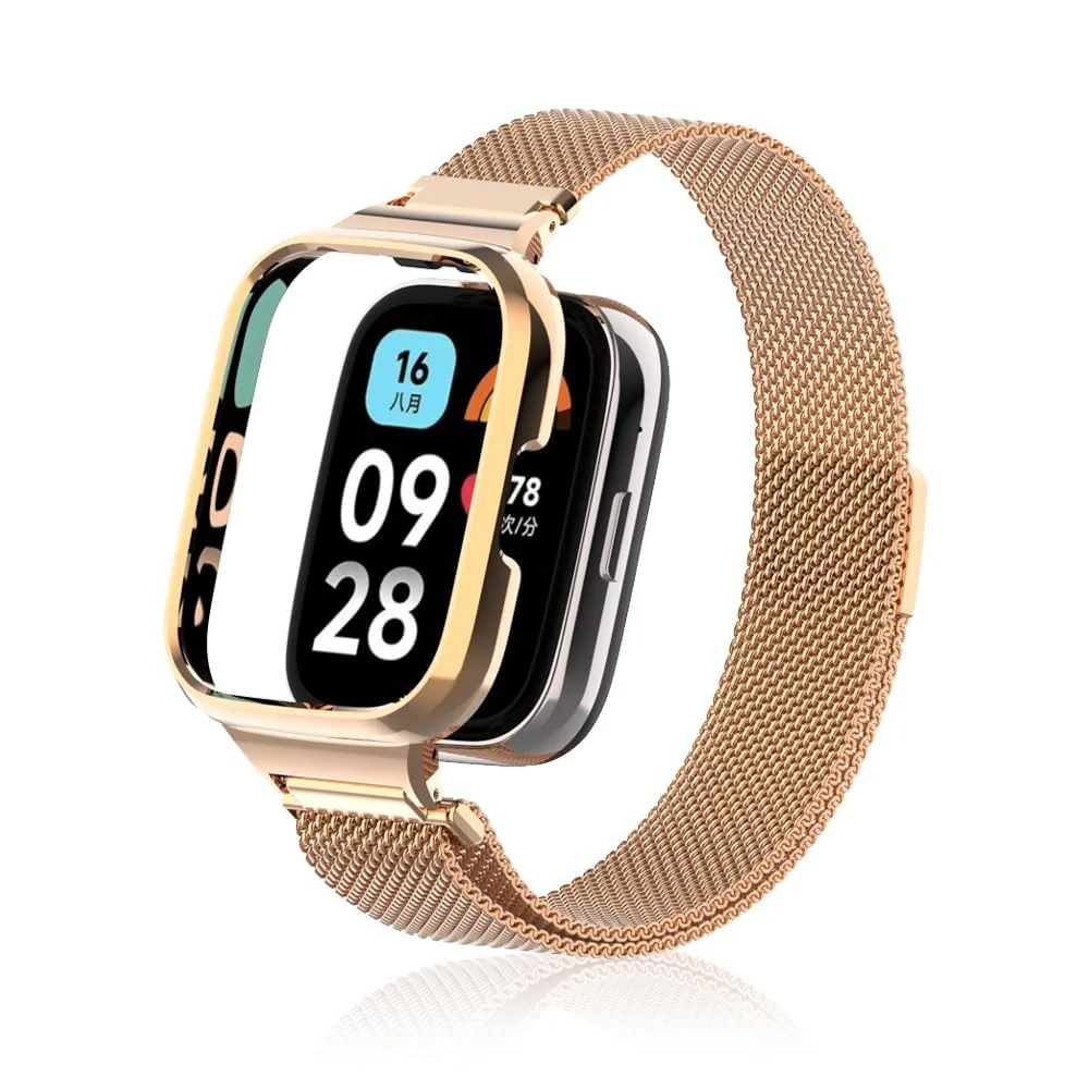 DL3 Mobilak Strap Compatible with Xiaomi Redmi Watch 3 (Not Fit Watch 3 Active), Magnetic Metal Stainless Steel Adjustable Wristbands Breathable Watch Bands for Xiaomi Redmi Watch 3 - Rose Gold