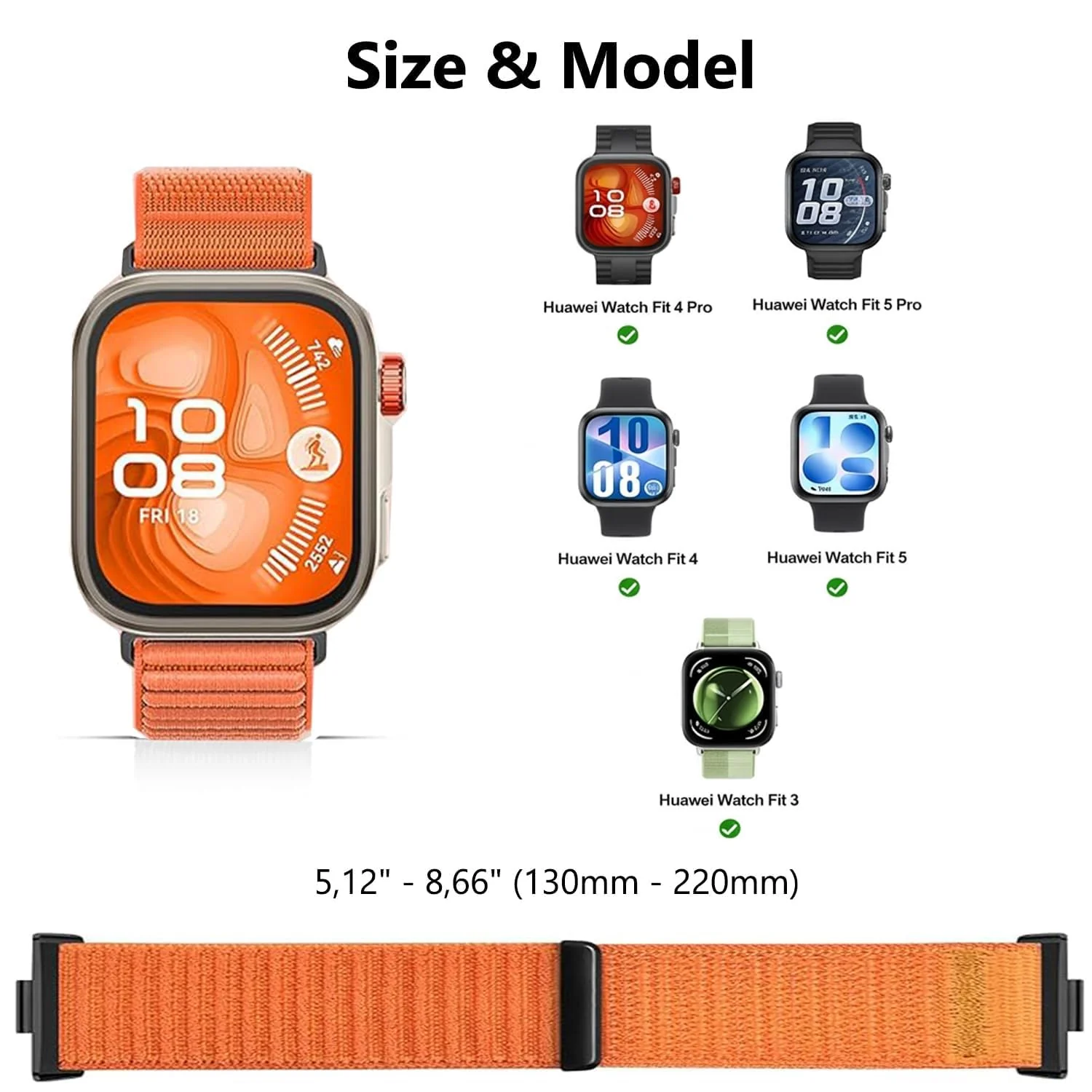 DL3 MOBILAK Elastic Nylon Watch Strap for Huawei Watch Fit 3 / Fit 4 / Fit 4 Pro / Fit 5 / Fit 5 Pro, Coral Pink