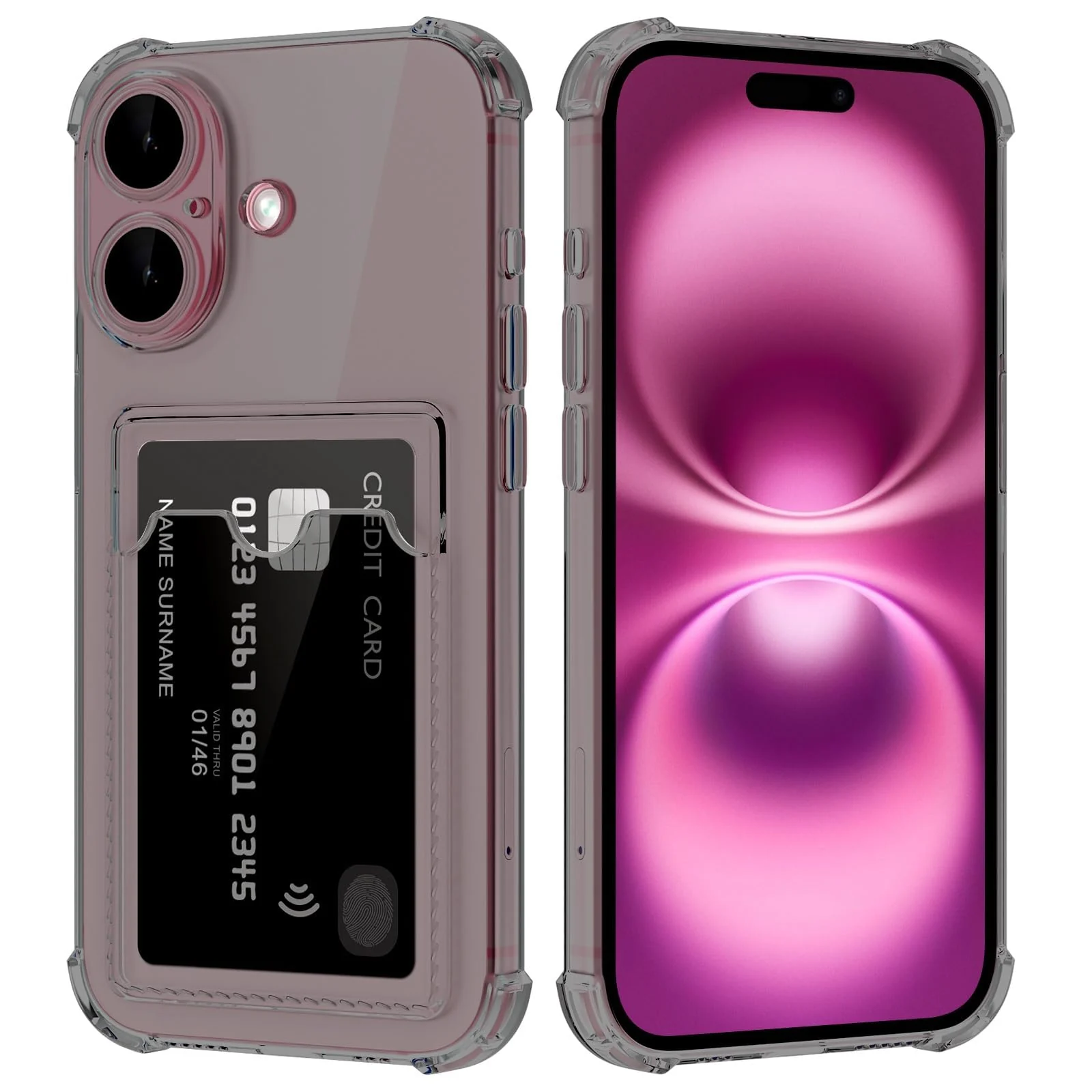 DL3 Mobilak Clear TPU Wallet Case with Card Slot and Camera Protection for iPhone 16 6.1-Inch - Black